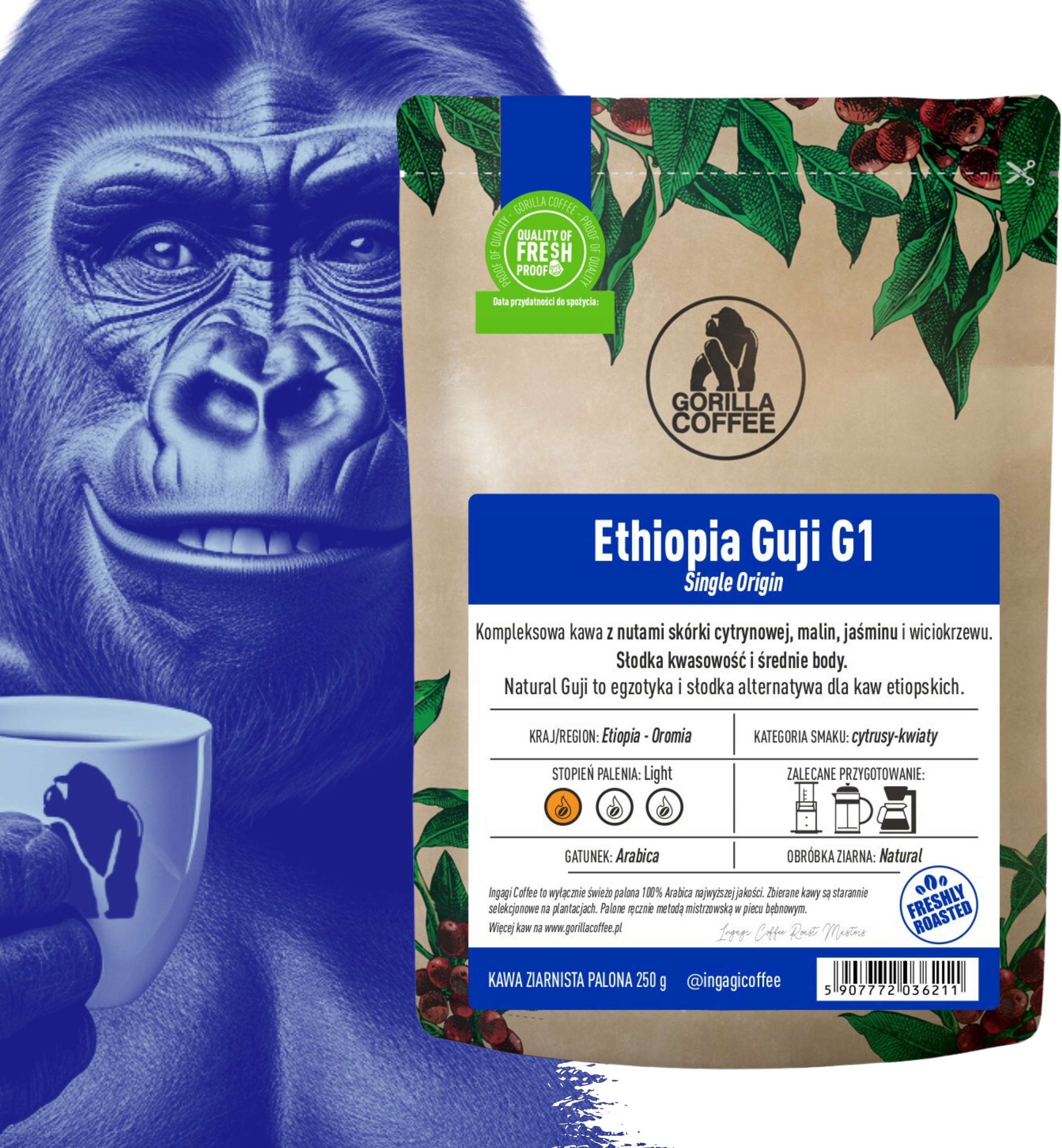 Kawa ziarnista świeżo palona Ethiopia Guji G1 – Odkryj wyjątkowy smak