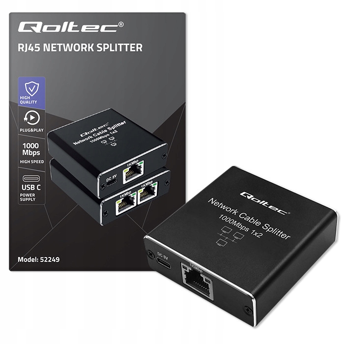 Qoltec Rozdzielacz Splitter mini SWITCH 1x2 port RJ45 | 1000Mbps | USB-C | Aluminium – Idealne rozwiązanie dla Twojej sieci