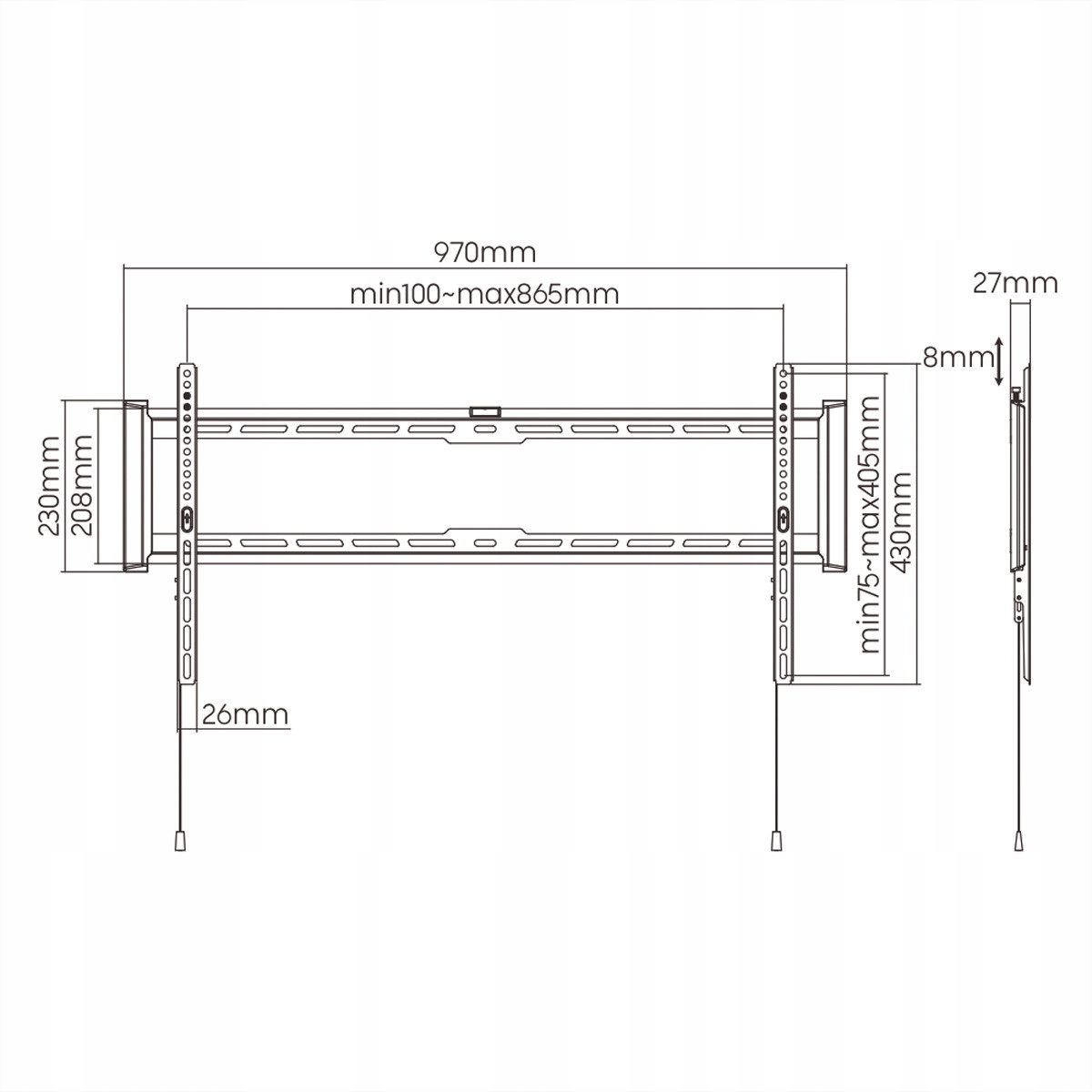 Minimalistyczny design z odstępem 27 mm od ściany
