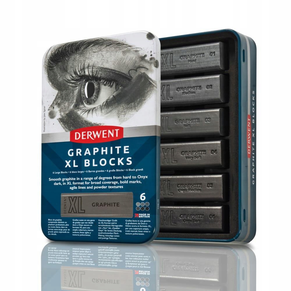 Derwent XL Grafit Naturalny – Zestaw 6 sztuk w opakowaniu metalowym