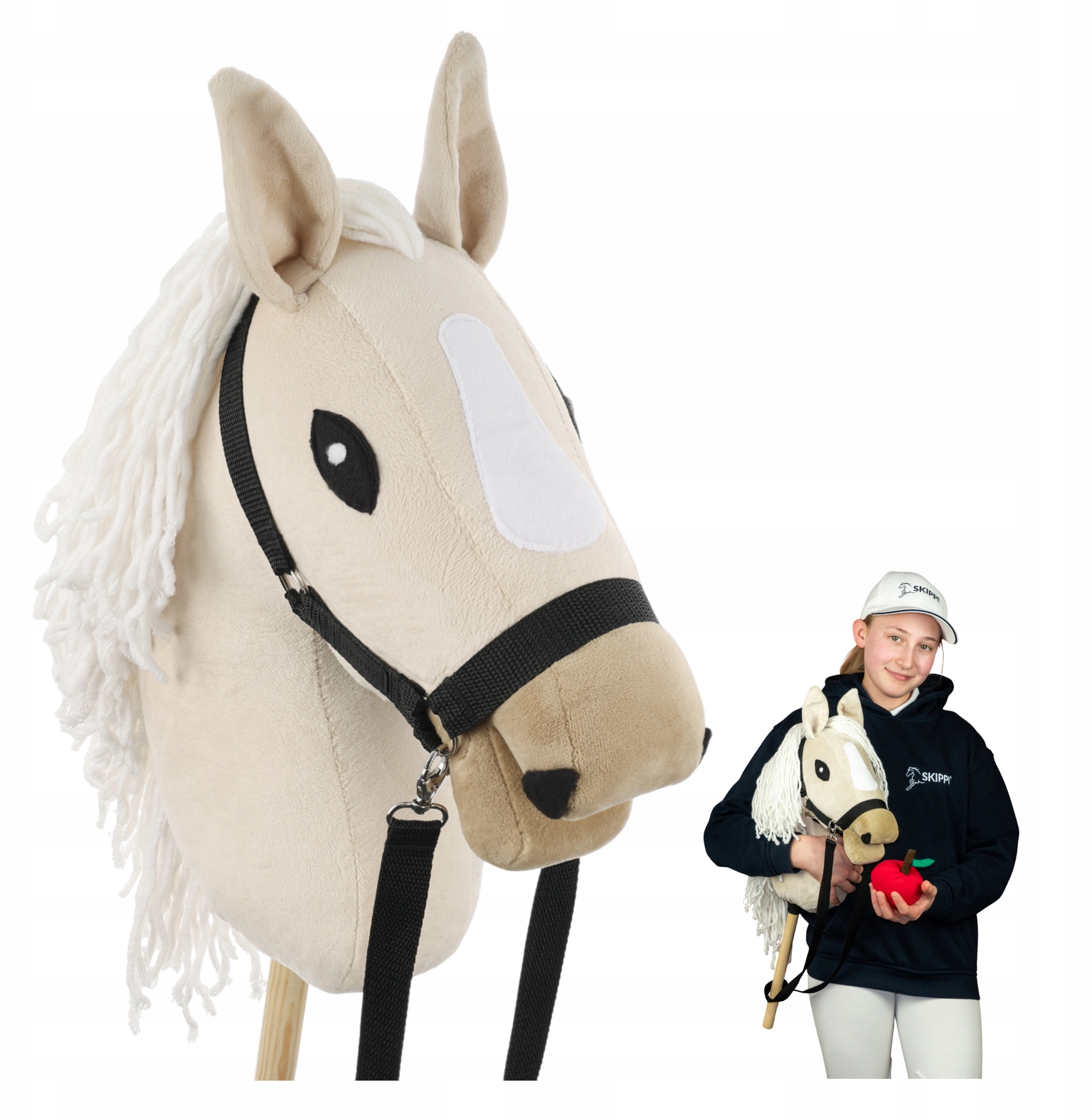 Hobby Horse Skippi A3 - Jasno migdałowy konik na kiju z kantarem i wodzami