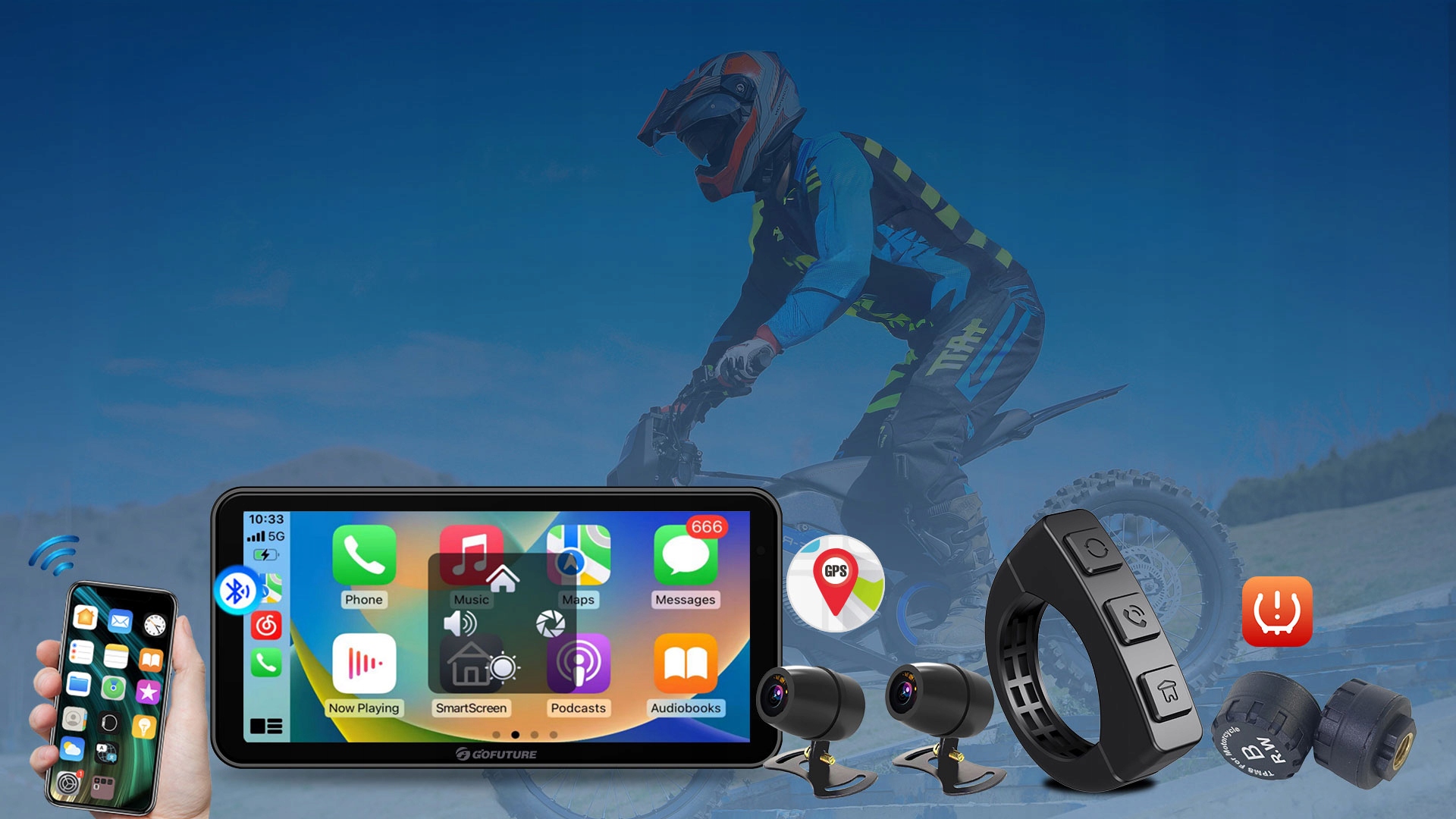 Rejestrator motocyklowy z funkcjami Carplay i Android Auto