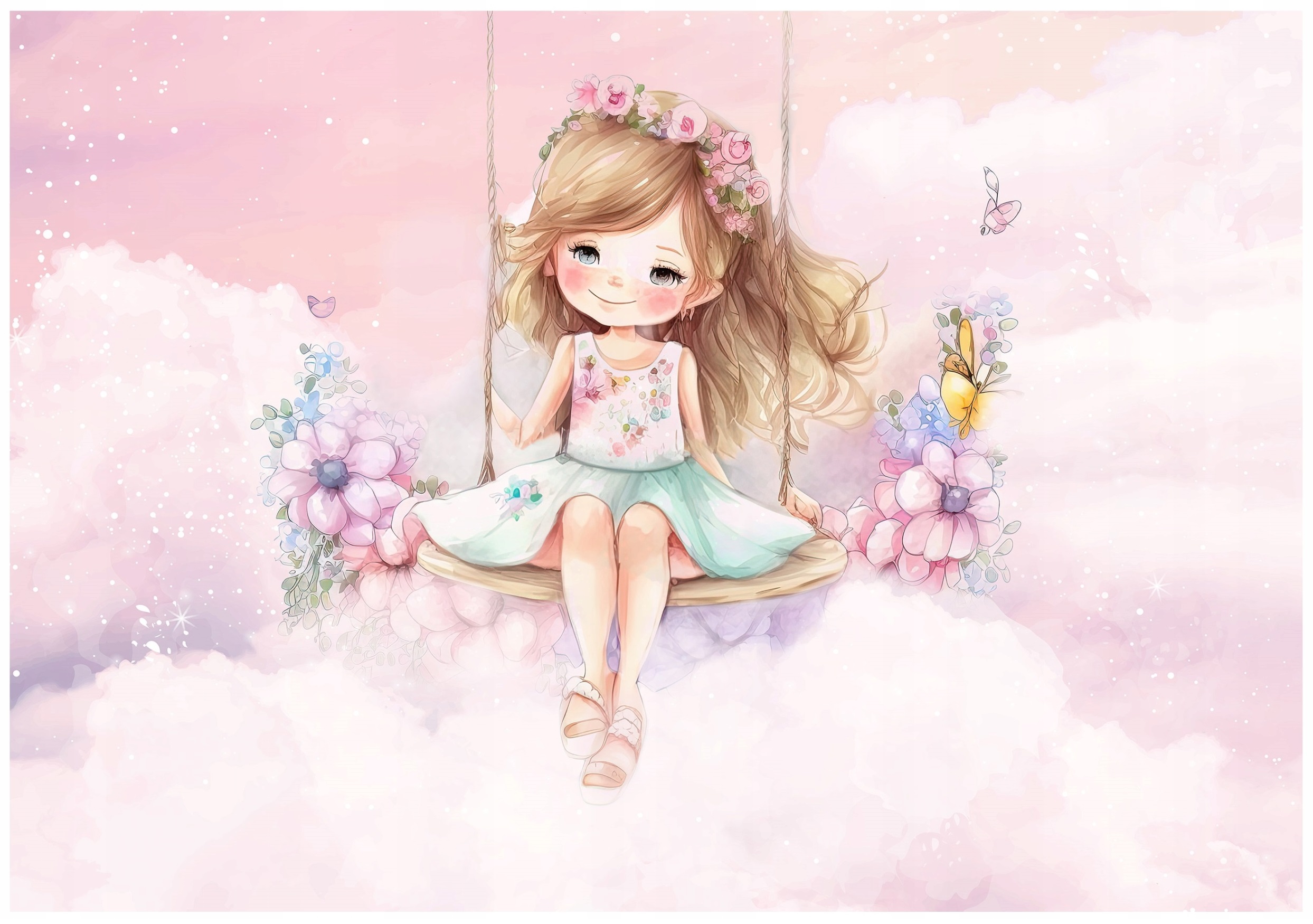 Fototapeta dla dziewczynki Balerina Chmury Róż – Magia w pokoju Twojego dziecka