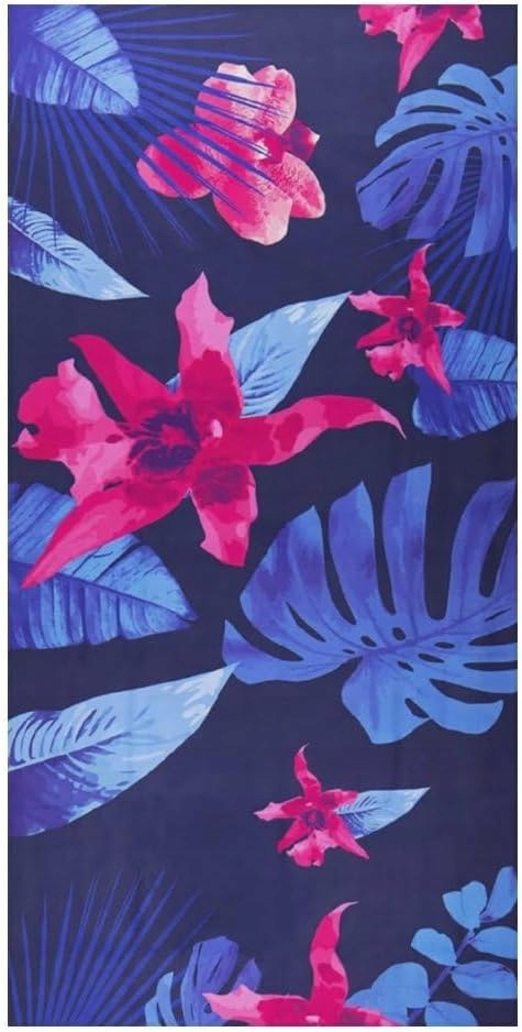 Ręcznik Mikrofibra Beach Towel Dwustronny Extra Large Flowers Design - Zielony* Biały 178x80cm