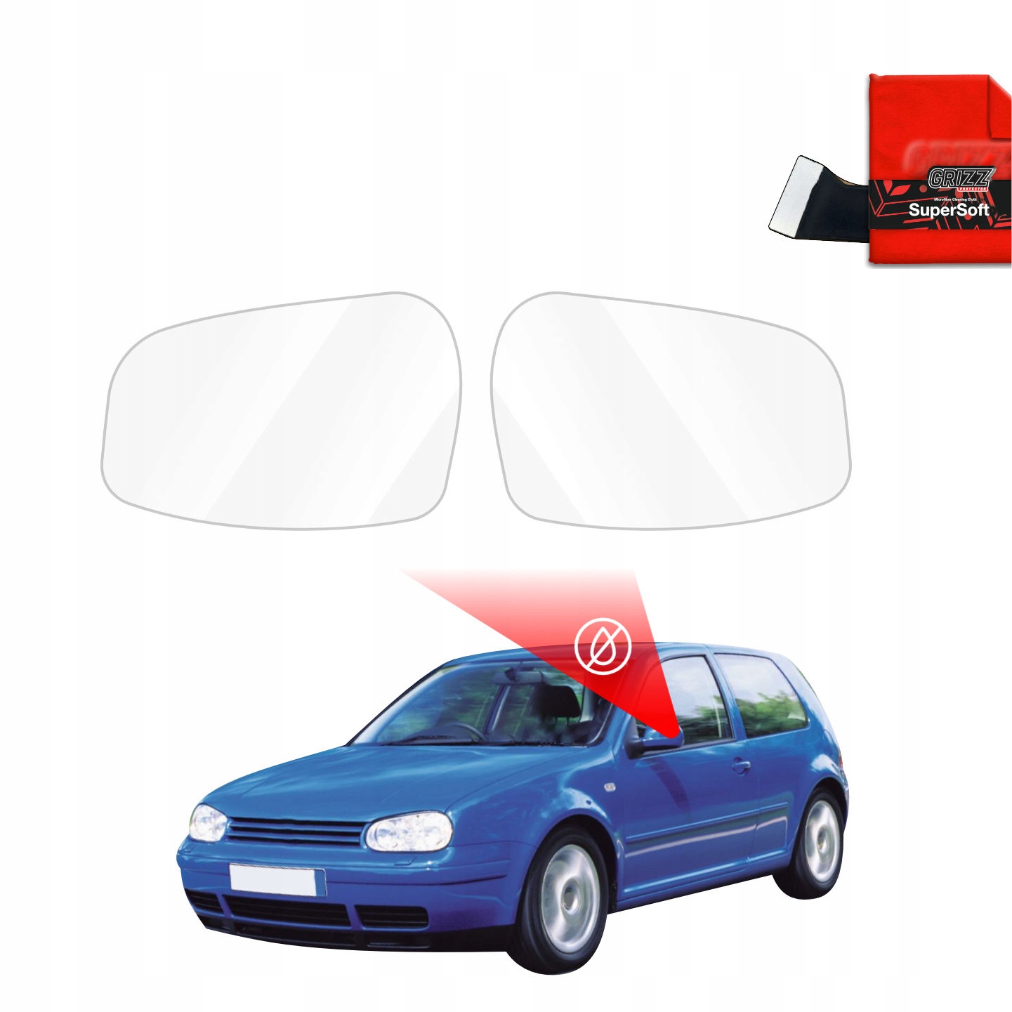 Folia przeciwdeszczowa na lusterka GrizzGlass ZeroDrop do Volkswagen Golf 4 Hatchback 3D (1997-2003) – Doskonała widoczność w każdych warunkach