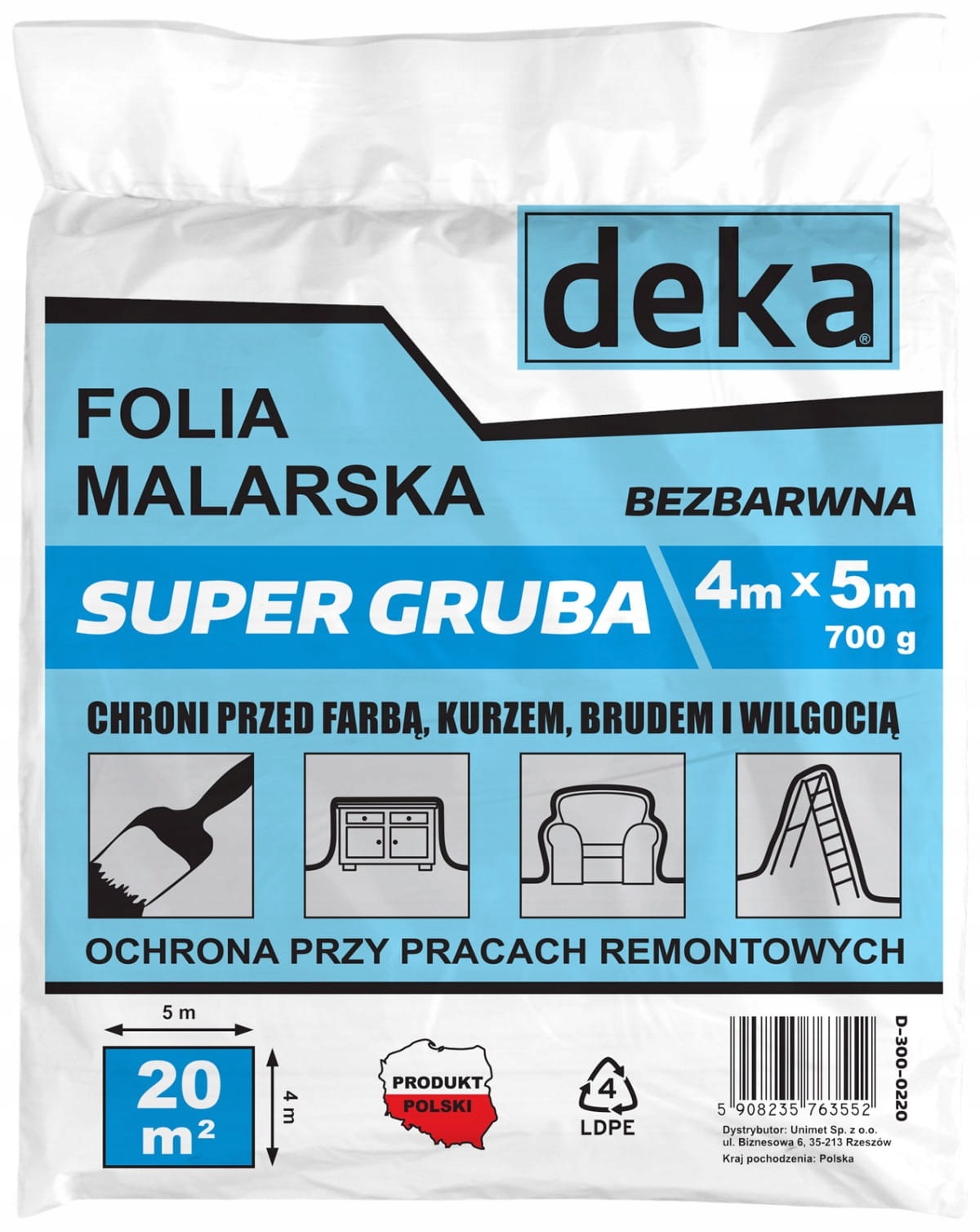 Folia malarska super gruba bezbarwna 4*5M 700G – Idealne rozwiązanie do prac malarskich