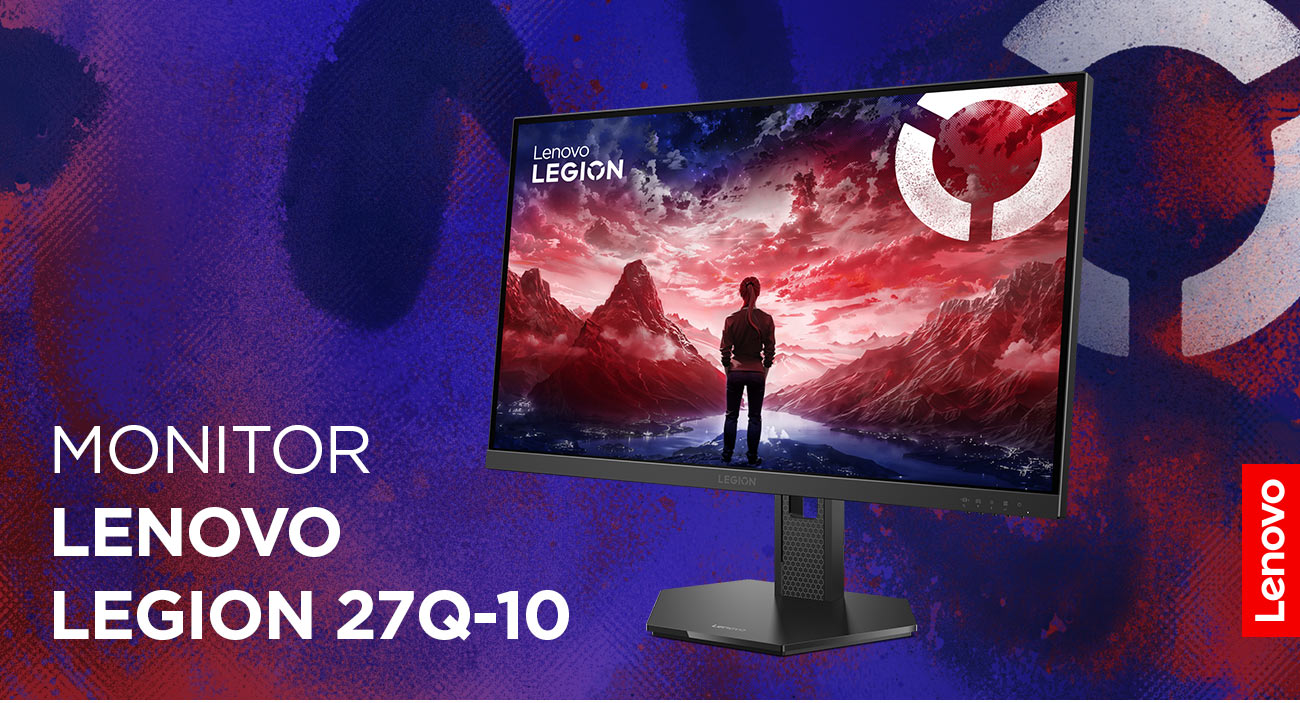 Monitor Lenovo Legion 27Q-10 z wizualizacją gry komputerowej na ekranie