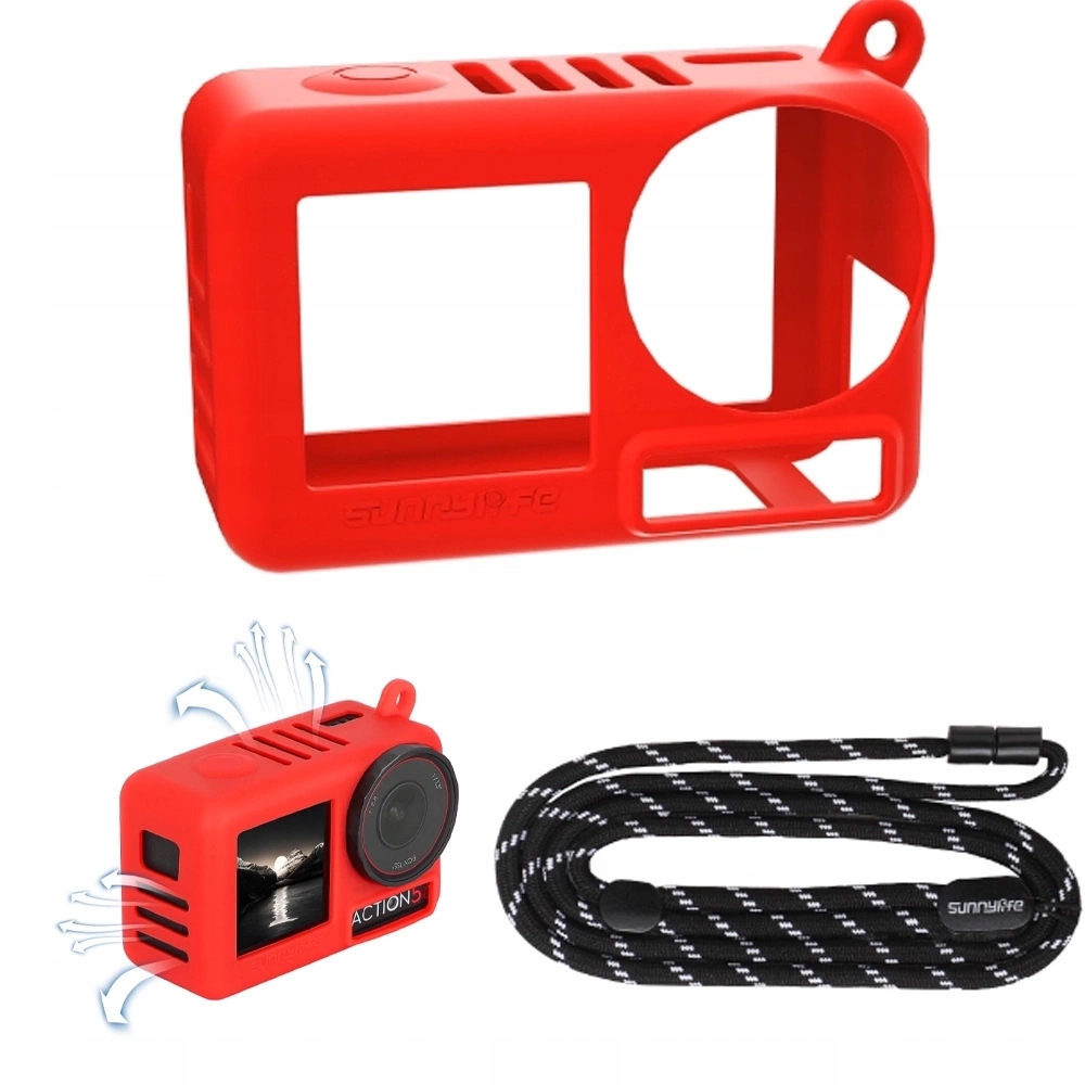 Pokrowiec Futerał Case Etui Osłona Silikonowa + Pasek Smycz do DJI OSMO ACTION 5 PRO - Czerwony
