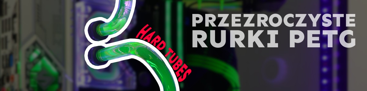 wygięte, przezroczyste rurki z petg wypełnione zielonym płynem, odchodzące od bloku wodnego procesora