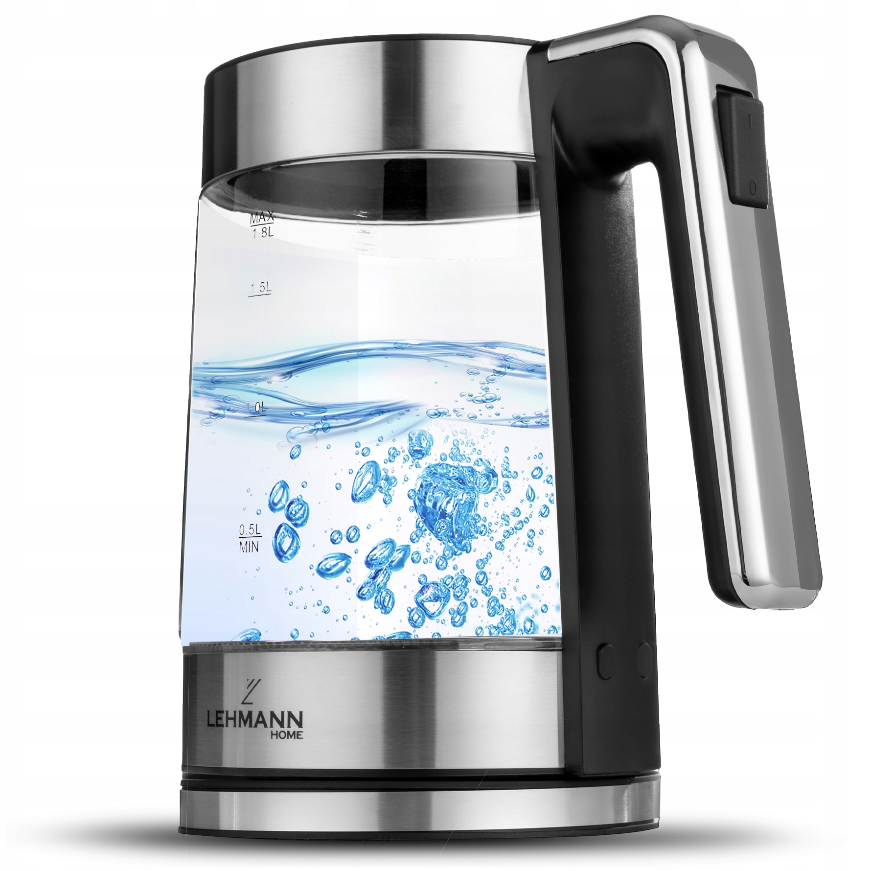 Czajnik elektryczny Lehmann 1,8L Czarno-Srebrny 2200W Stal Nierdzewna INOX Pojemność 1.8 l