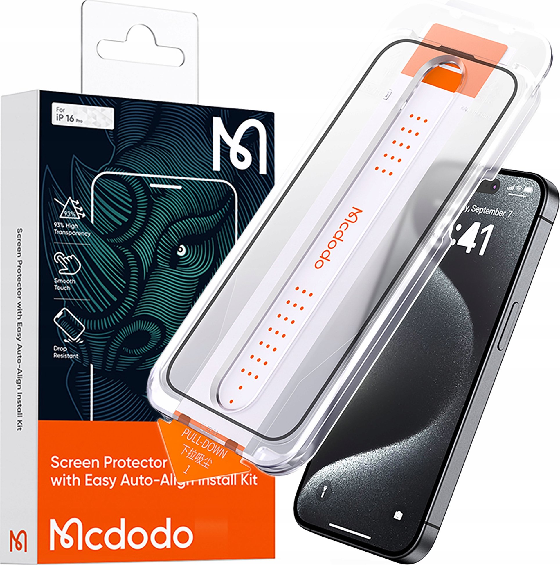 MCDODO EZ PASTE SZKŁO HARTOWANE MOCNA SZYBKA DO ETUI DO IPHONE 16 – Ochrona Twojego iPhone'a
