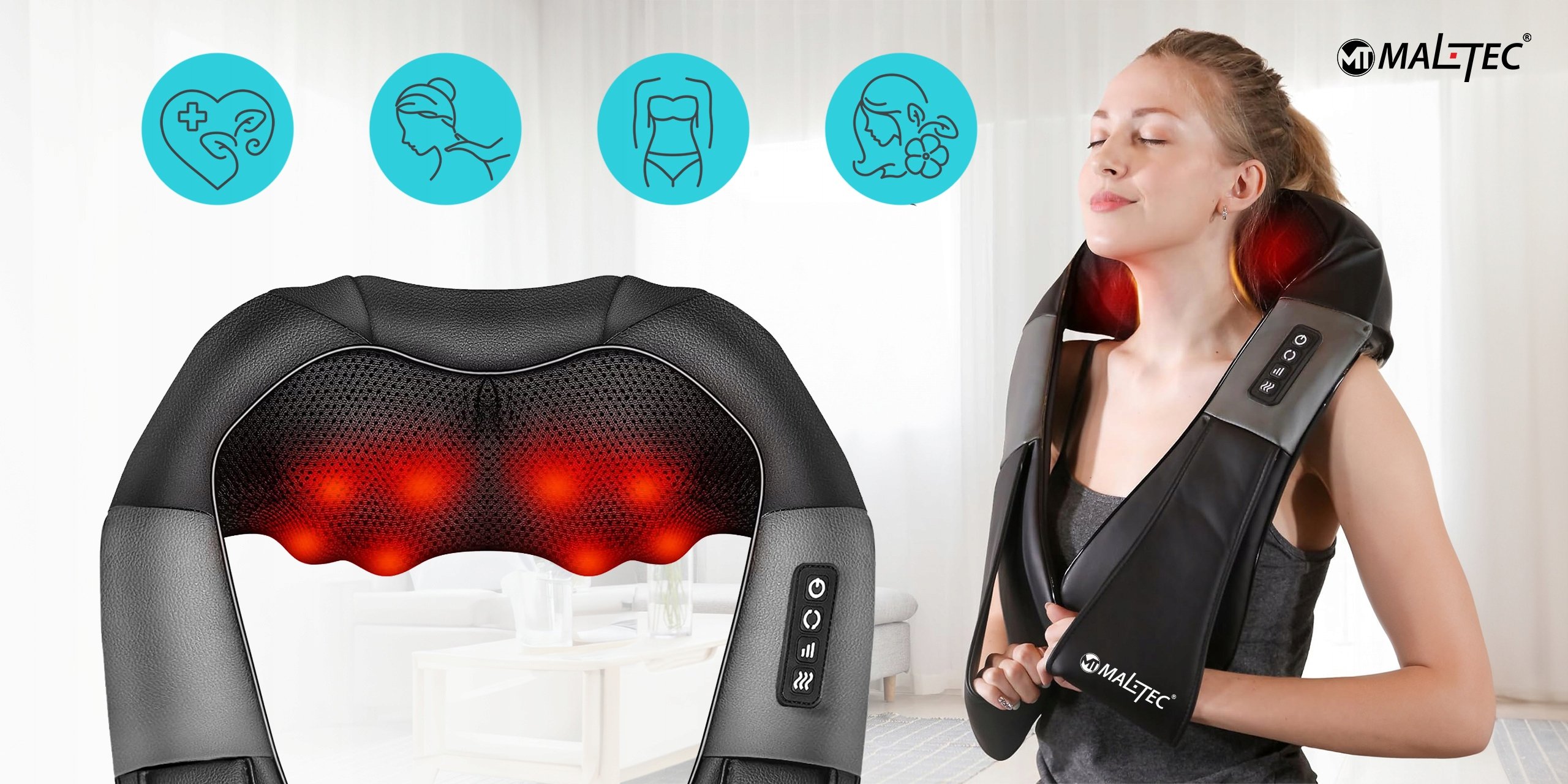 MASAŻER DO SZYI KARKU CIAŁA STÓP PLECÓW SHIATSU PAS MASUJĄCY GRZEJĄCY Kod producenta 110997