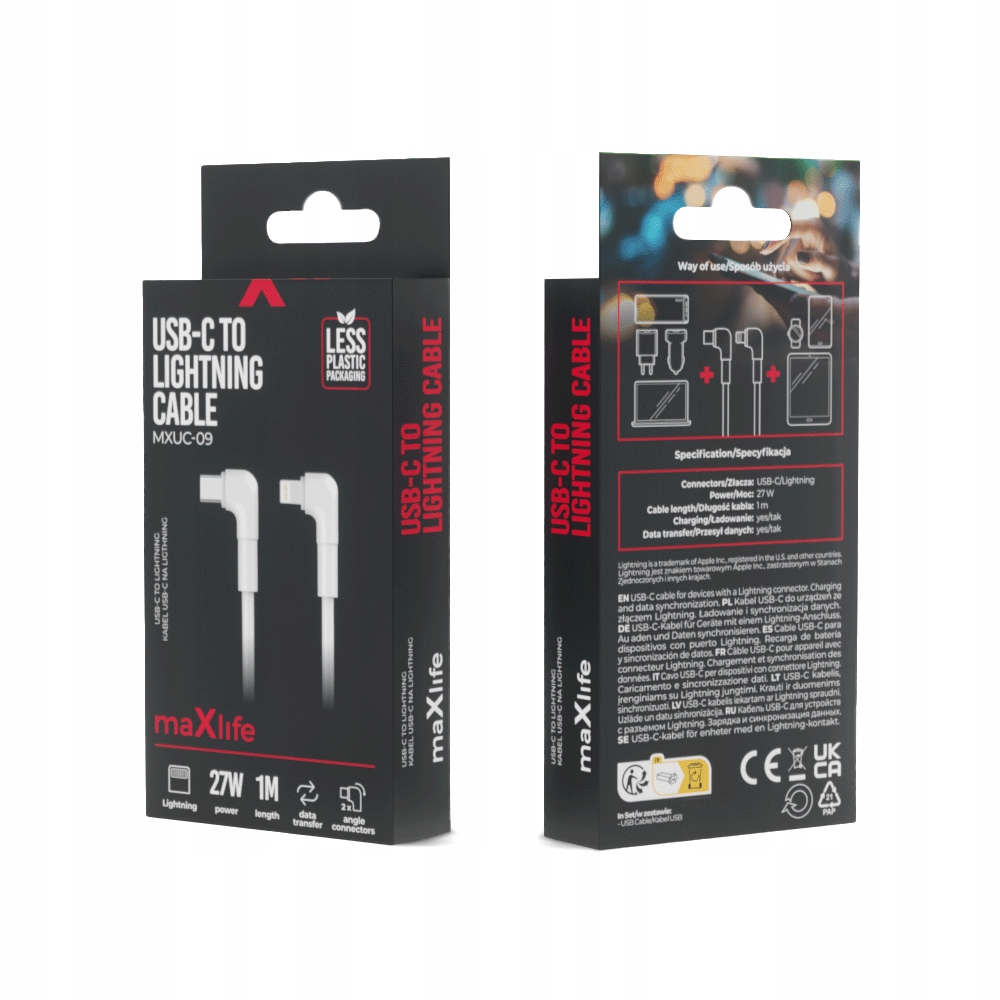 Maxlife Kabel Kątowy MXUC-09 USB-C - Lightning 1,0 m 27W Biały – Wysoka jakość i nowoczesny design