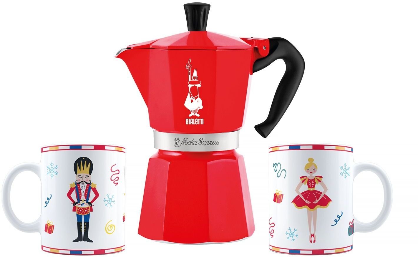 Kawiarka + dwa kubki z motywem świątecznym