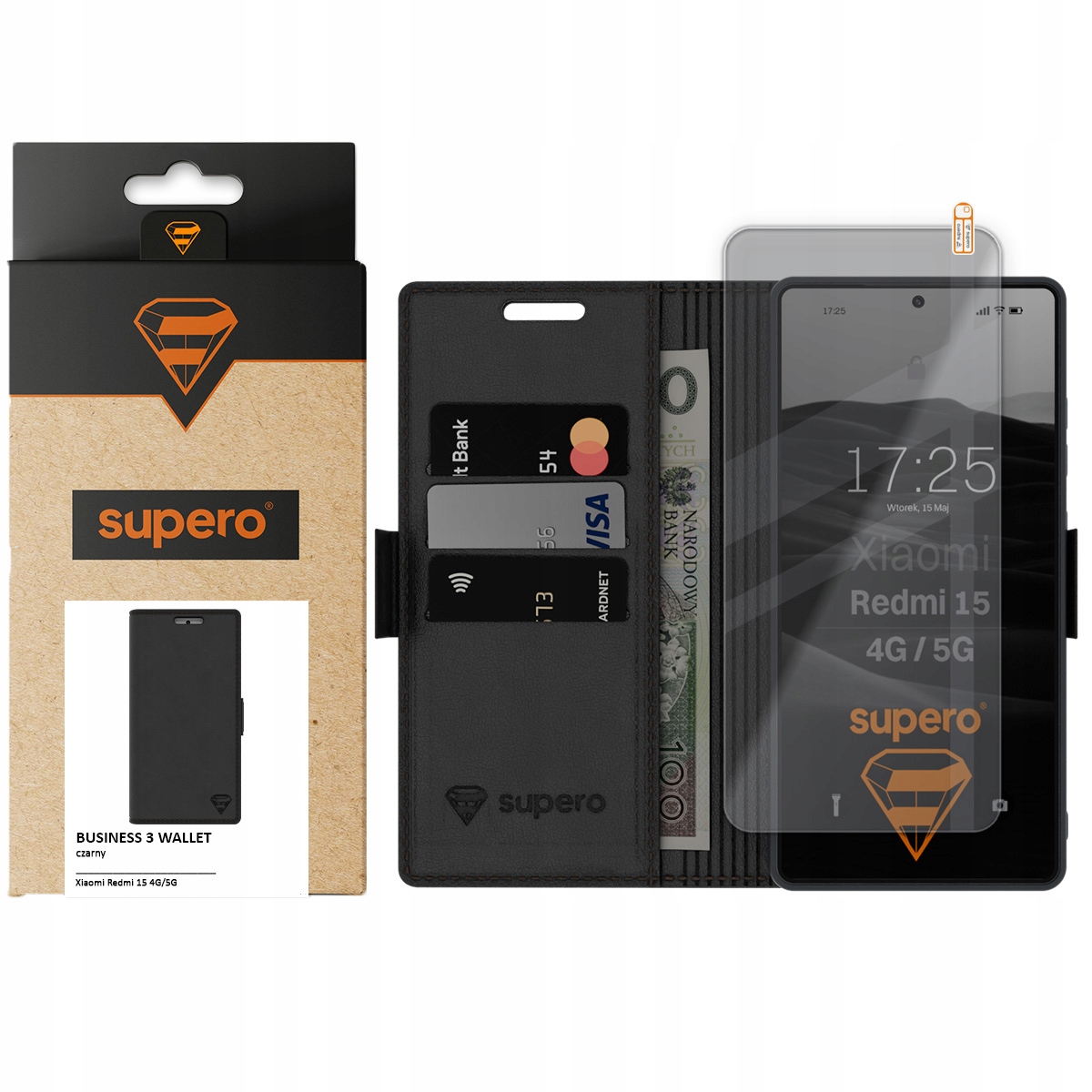 Etui z klapką Supero Business 3 Wallet Case do Xiaomi Redmi 15 – Elegancja i ochrona w jednym