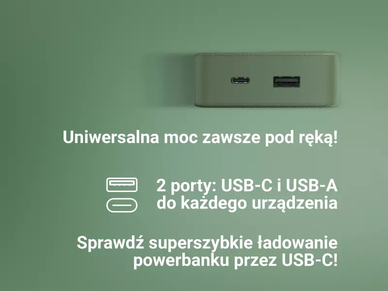Lekki i kompaktowy powerbank z USB-C i USB-A