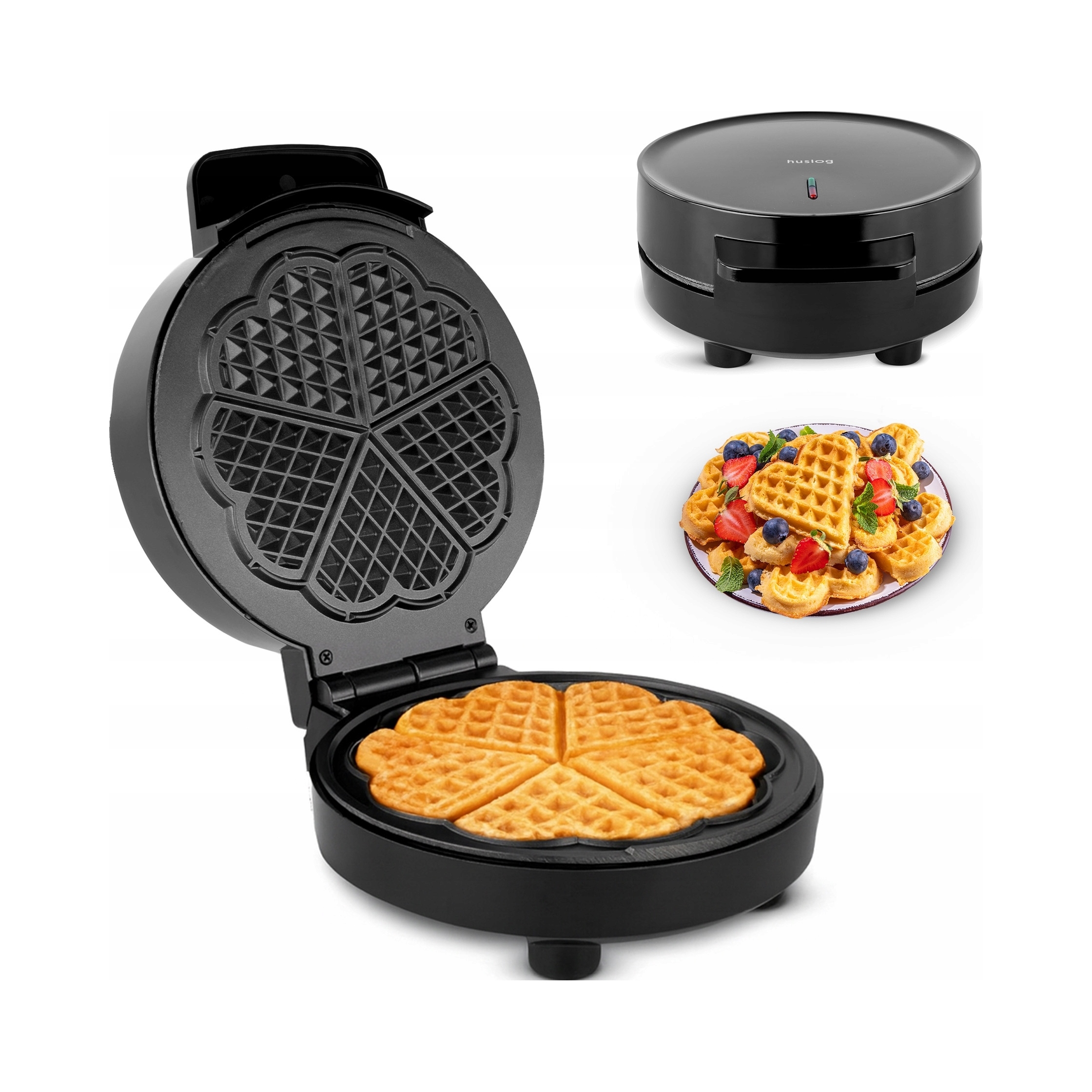 Gofrownica Huslog okrągła 1200W – Idealne gofry w kształcie serca