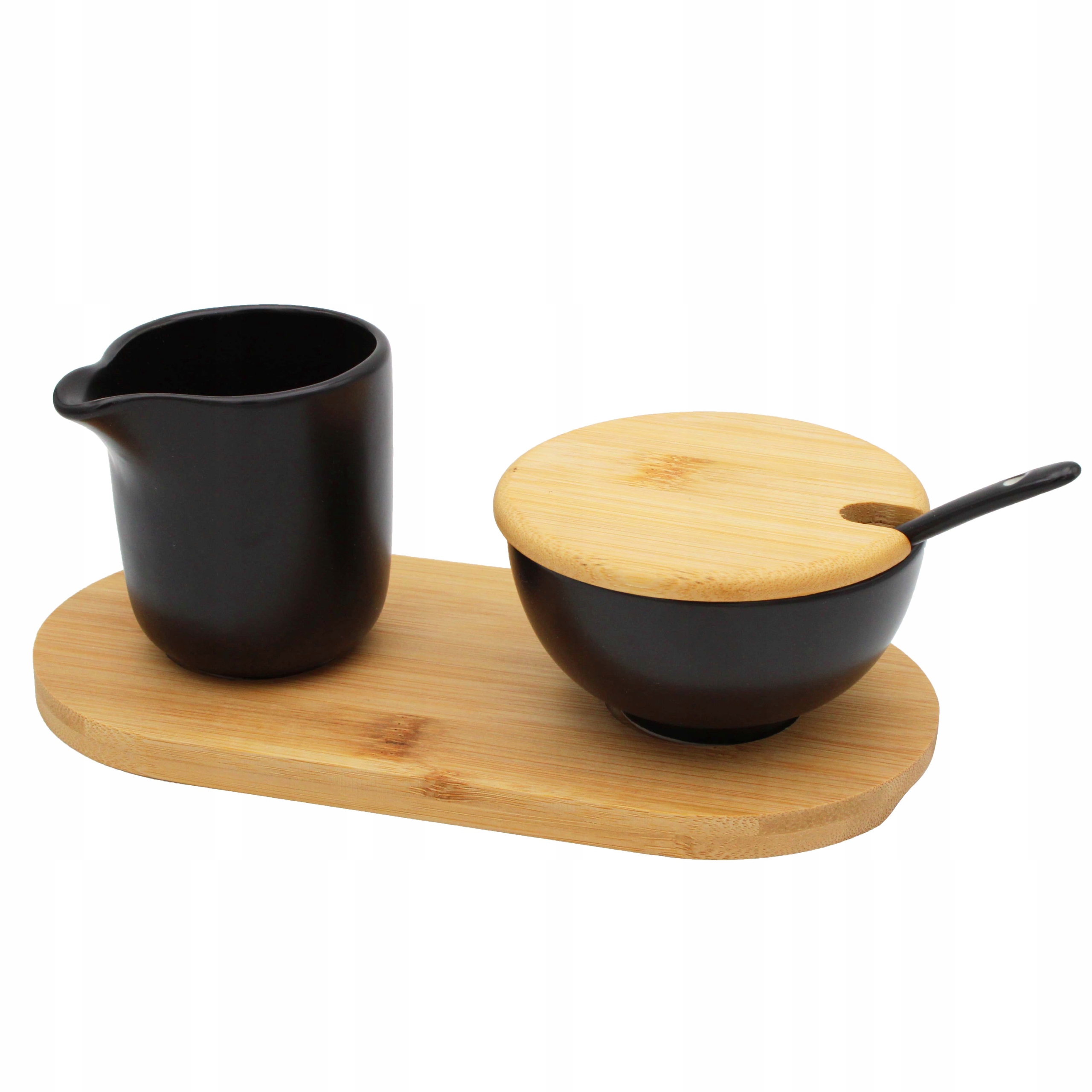 Zestaw Ceramiczna Cukierniczka i Mlecznik na Bambusowej Podstawce Brunbeste BB-4503 – Elegancja na Twoim Stole