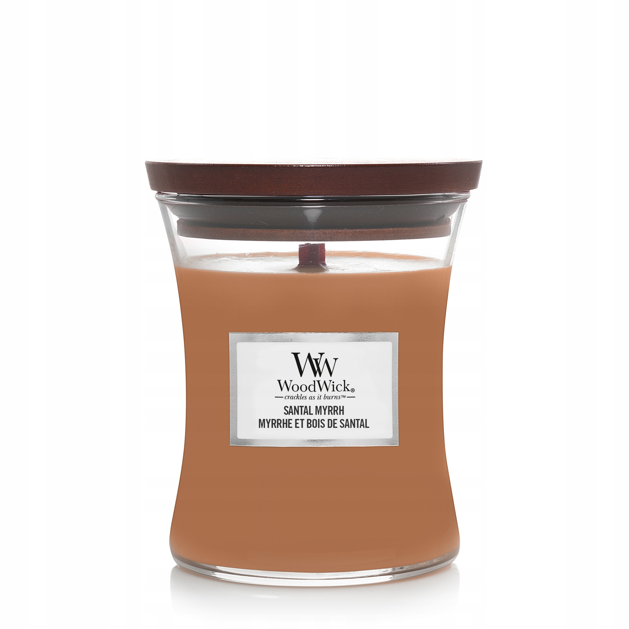 Woodwick Aromatinė żvakė (Santal Myrrh) – Wyjątkowy zapach w Twoim domu