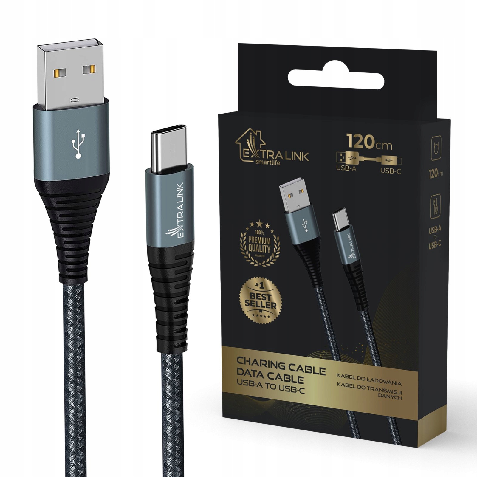 Kabel USB-A - USB-C 1.2 m Czarny (CABESL08) – Wydajność i wygoda w jednym