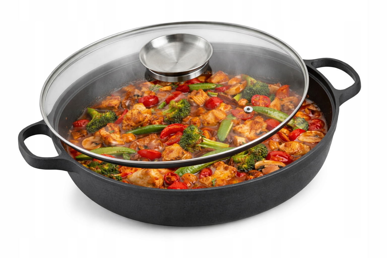 Patelnia żeliwna wok 35 cm z pokrywą KRISBERG KS-7742 – Idealna do Twojej kuchni