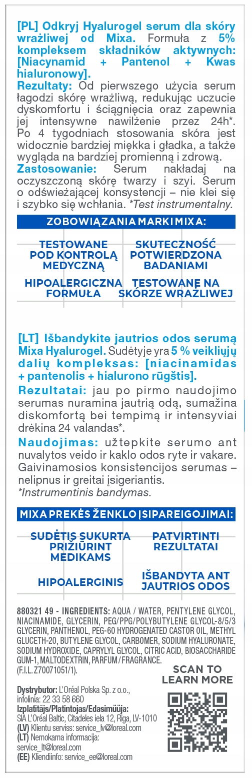 Składniki aktywne: Niacynamid, Pantenol i Kwas Hialuronowy
