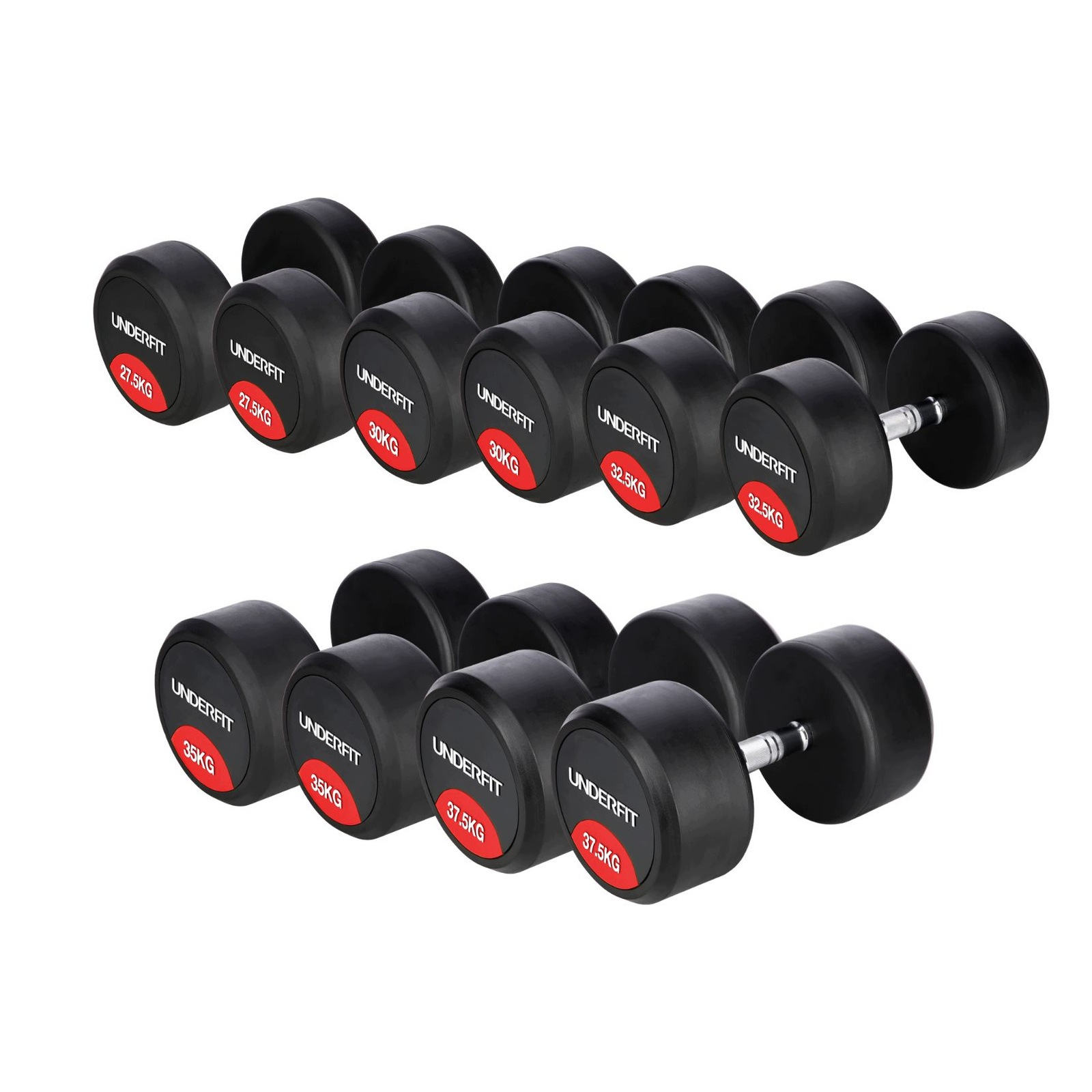 Zestaw hantli gumowanych 27,5–37,5 kg UNDERFIT – Idealny do treningu siłowego