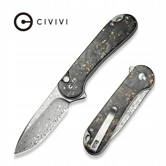 Nóż CIVIVI Button Lock Elementum II Damast CF – Luksusowy wybór dla entuzjastów outdooru