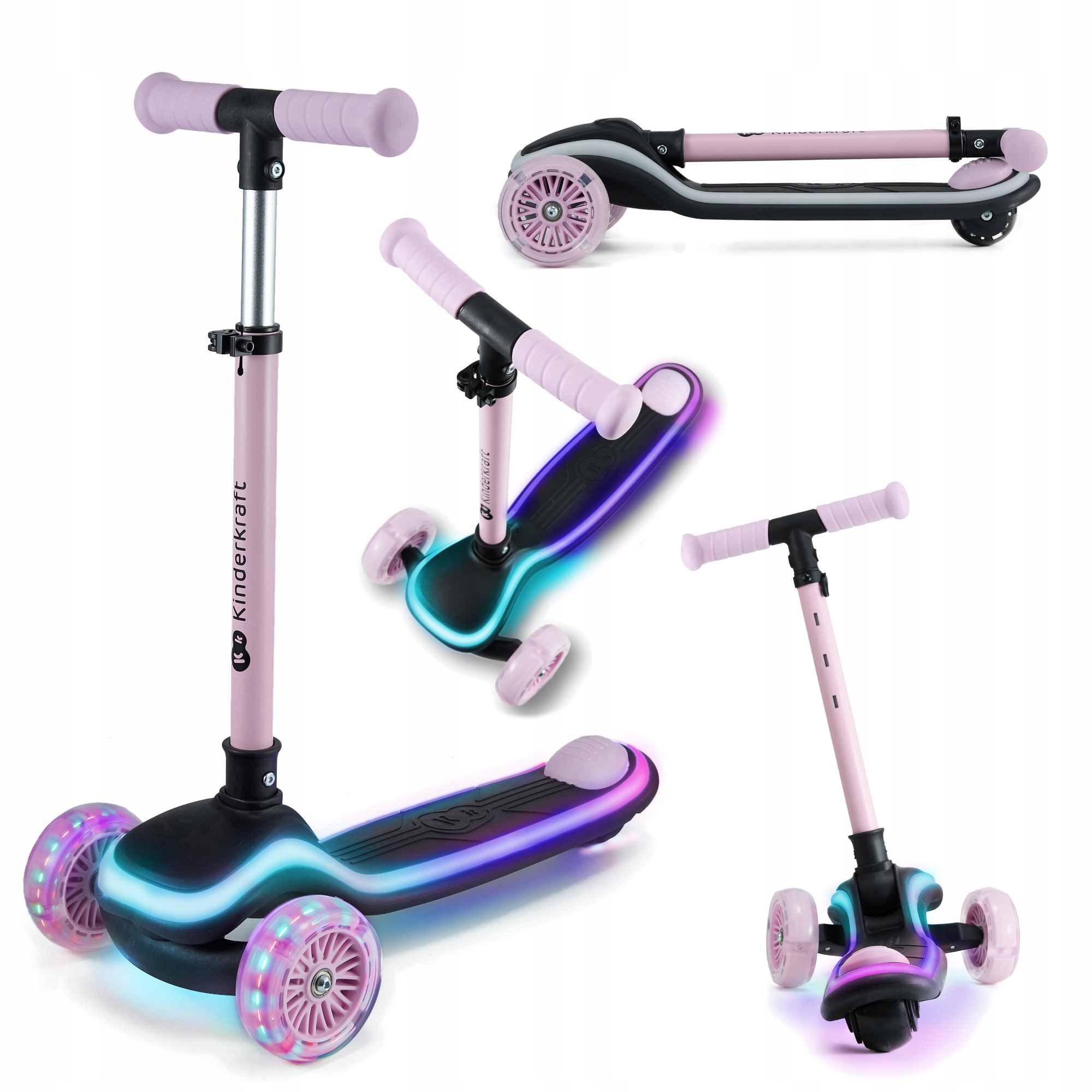 Kinderkraft Raket Pink – Trójkołowa hulajnoga LED dla dzieci od 2 lat