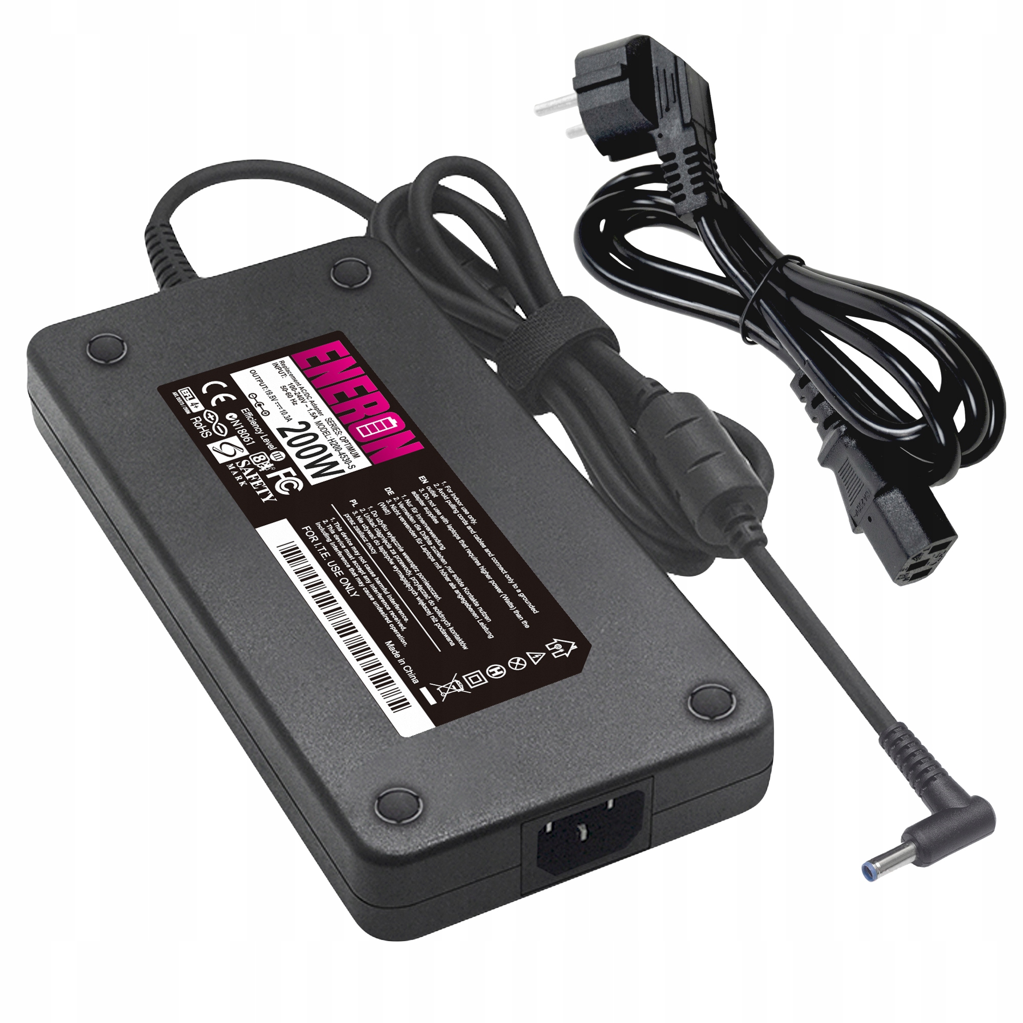 Zasilacz do laptopów HP 19.5V/10.3A 200W 4.5x3.0mm + KABEL – Wydajne ładowanie dla Twojego laptopa