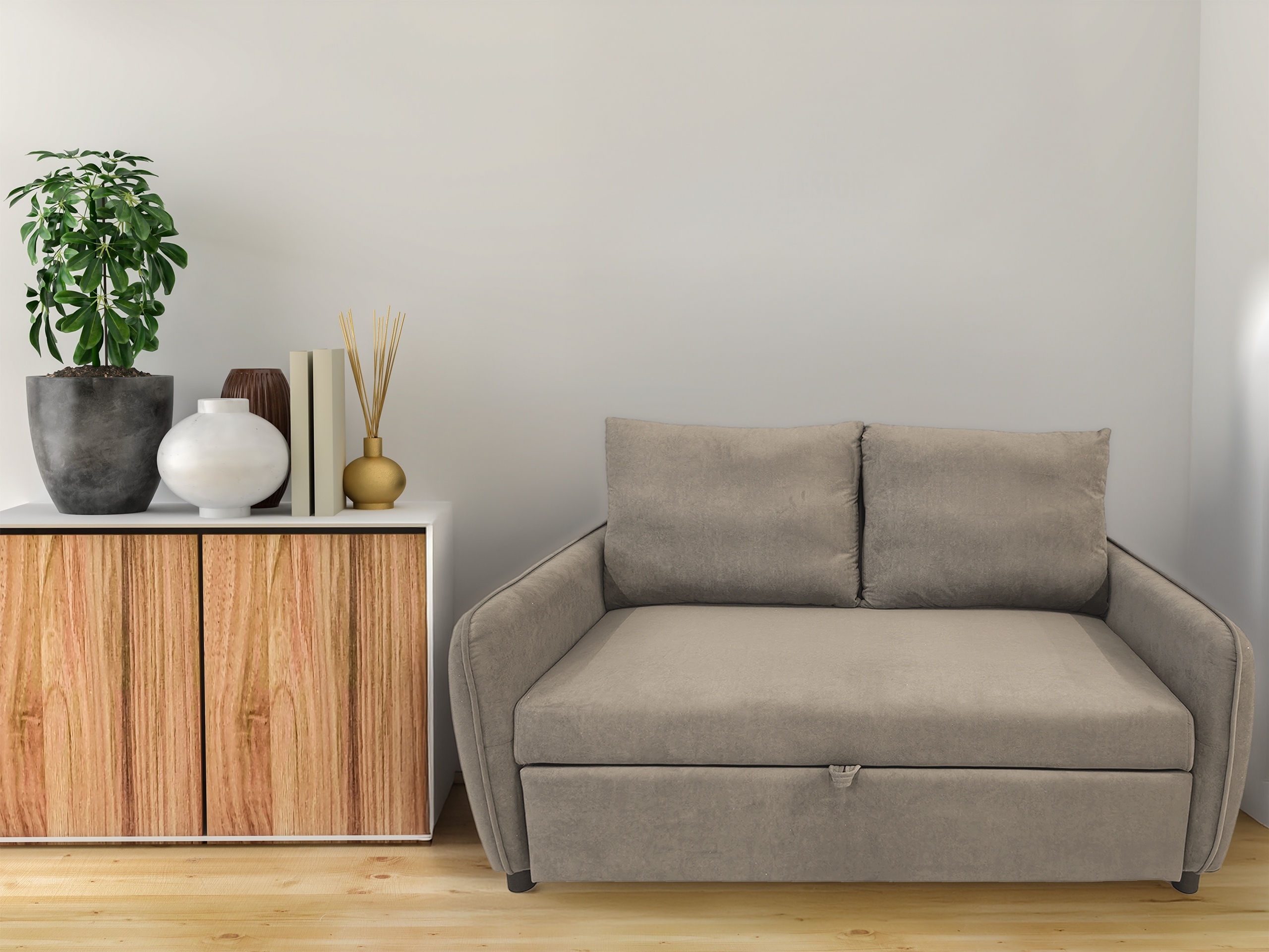 Sofa wypoczynkowa Lotus do spania velvet kanapa taupe – Elegancja i komfort w Twoim wnętrzu