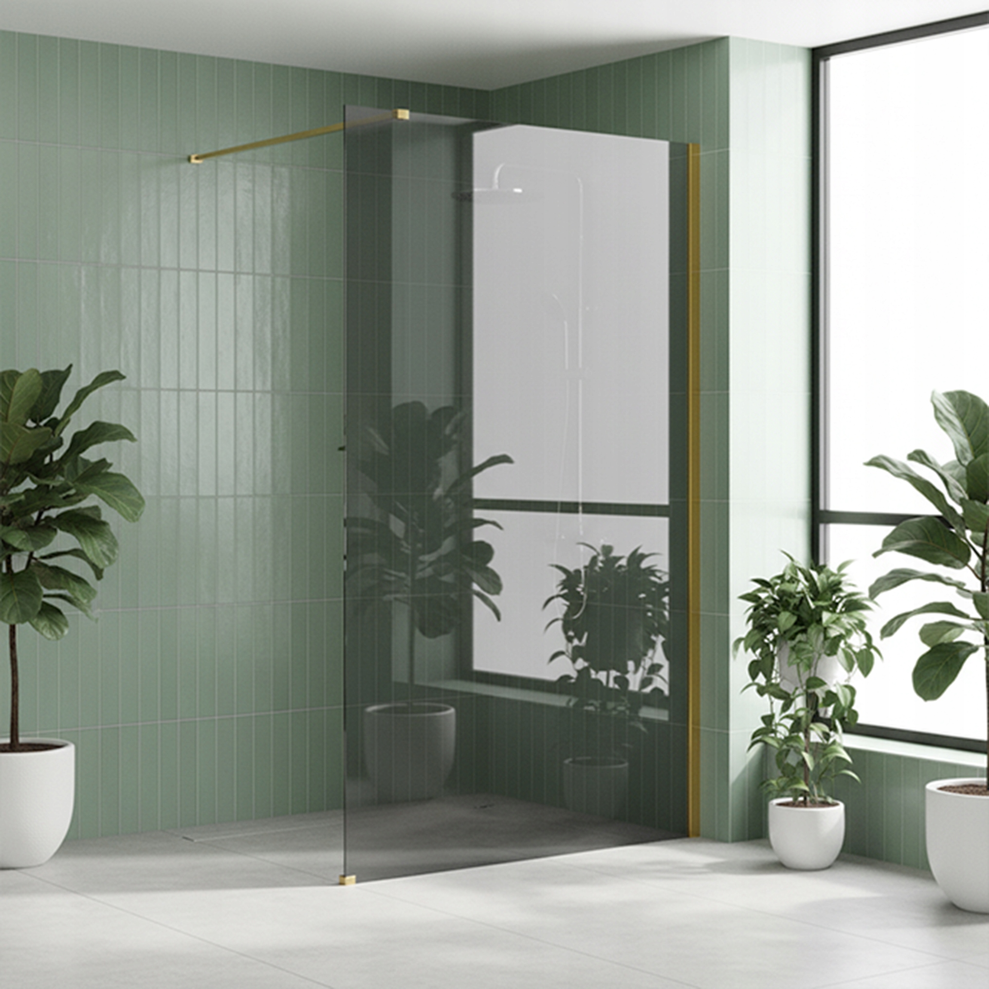 Wyjątkowe połączenie szarego szkła i złotych detali