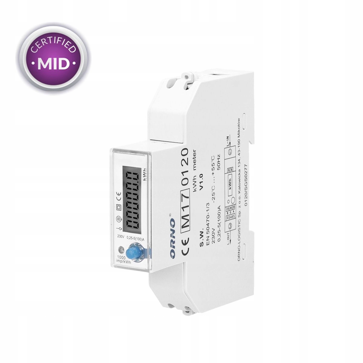1-fazowy Licznik Energii Elektrycznej 100A z Portem RS-485 MID