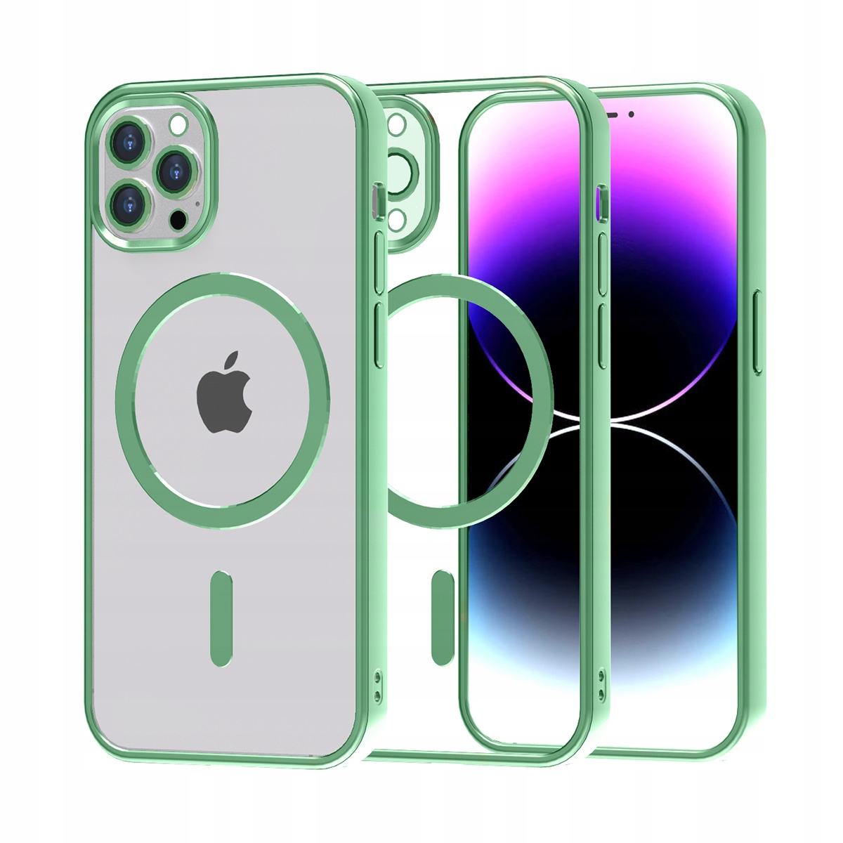 Etui MagSafe Magnetyczne do Apple iPhone 14 Pro Max – Przezroczyste z Zieloną Ramką