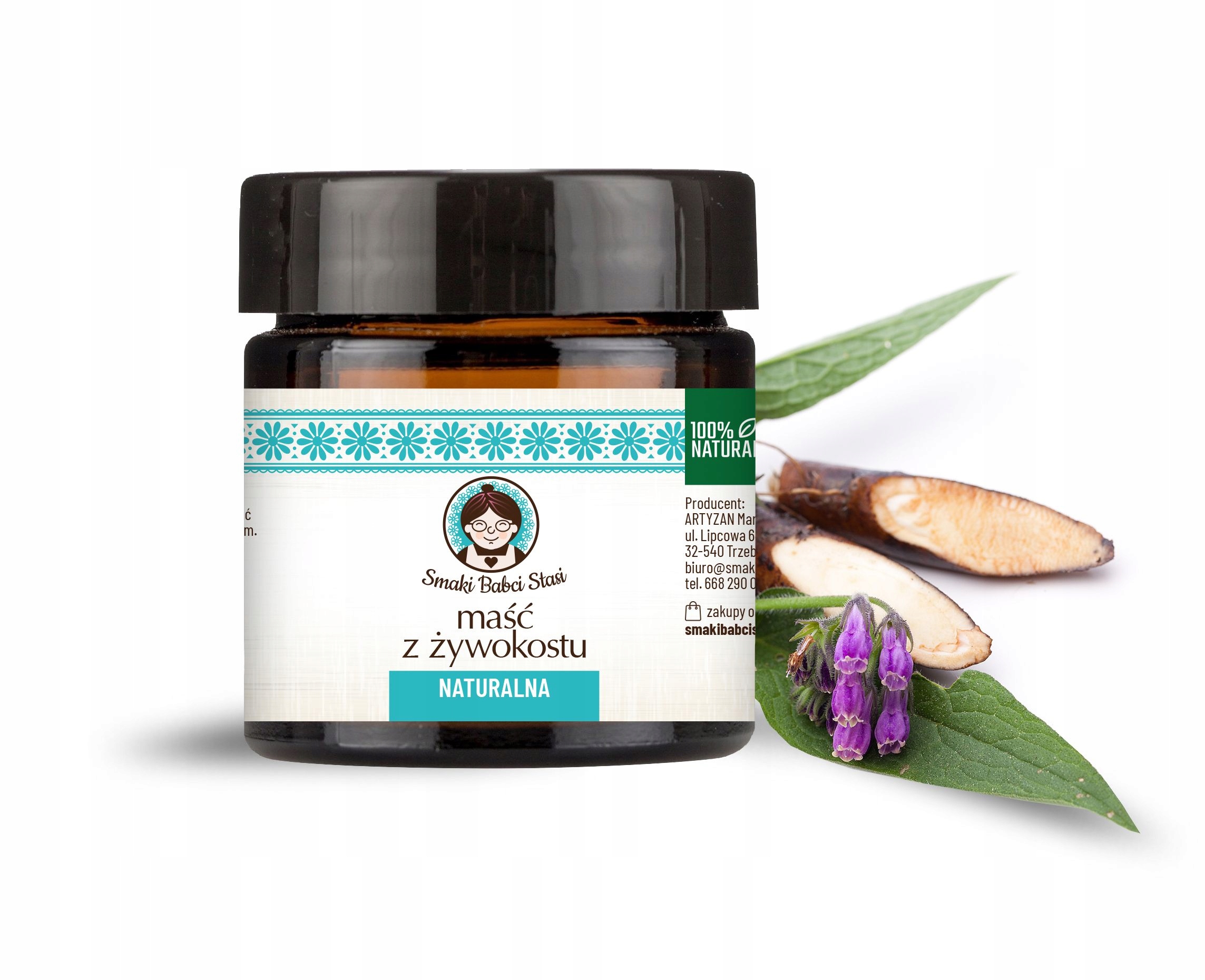 Maść z żywokostu na oleju kokosowym Naturalna 50ml