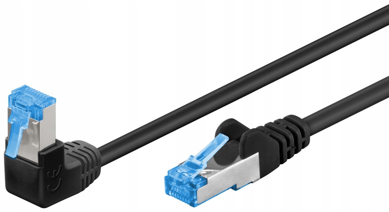 Patchcord S/FTP Kat. 6A Prosty / Kątowy 90° Czarny 0,5m – Wydajność i niezawodność w sieci