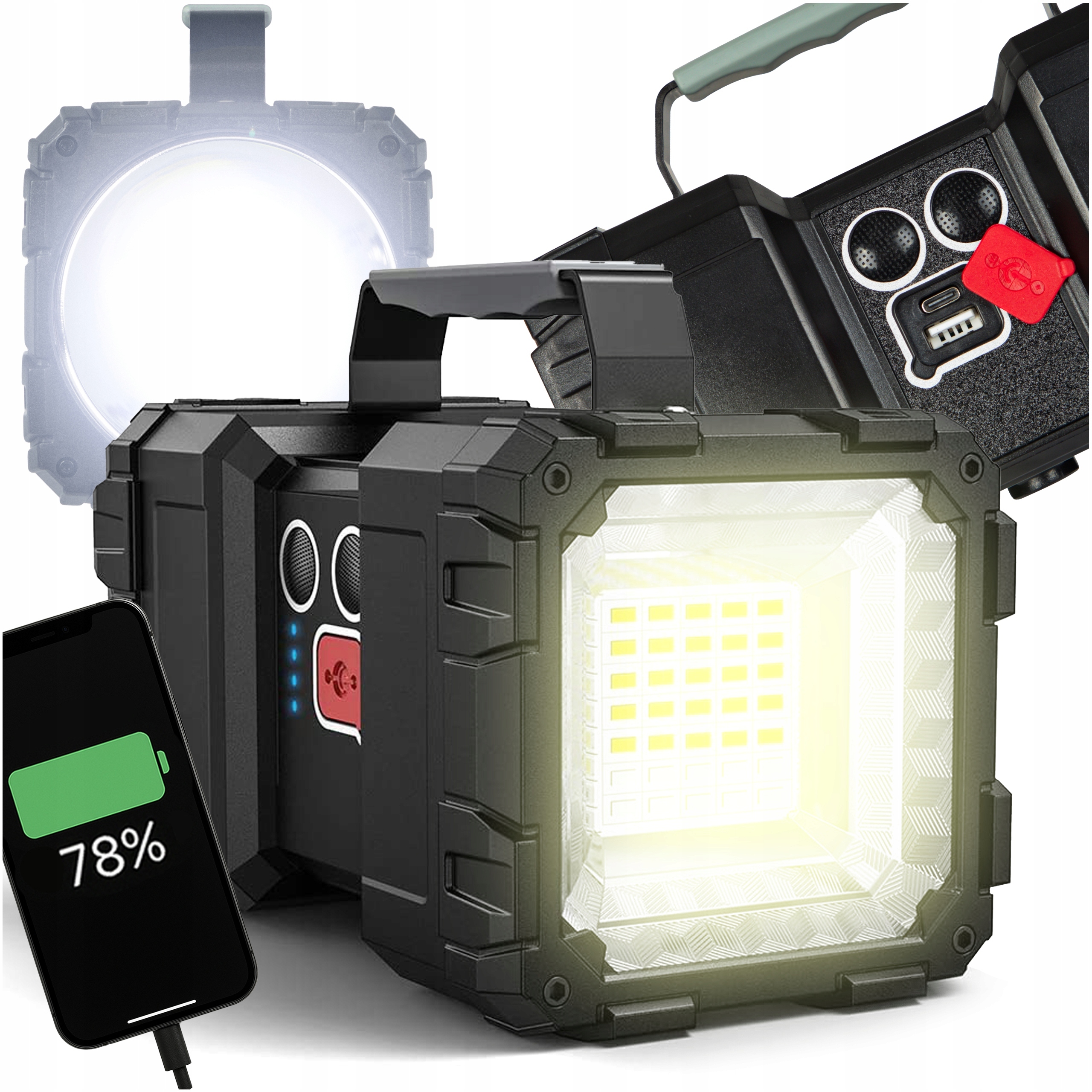 Latarka LED akumulatorowa szperacz dwustronna z funkcją powerbank