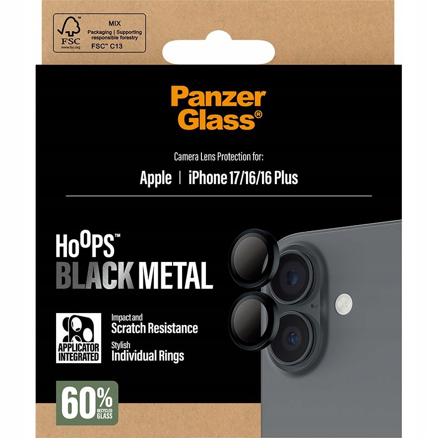 PanzerGlass Hoops Black – Ochrona obiektywu dla Apple iPhone 17, 16 i 16 Plus