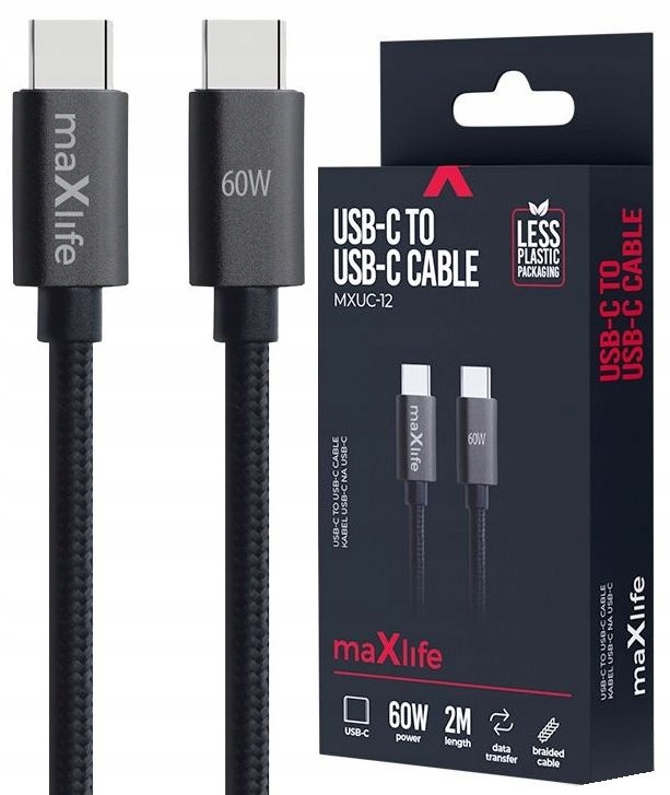 Maxlife kabel MXUC-12 USB-C - USB-C 2,0 m 60W czarny – Nowoczesne rozwiązanie do ładowania i transferu danych