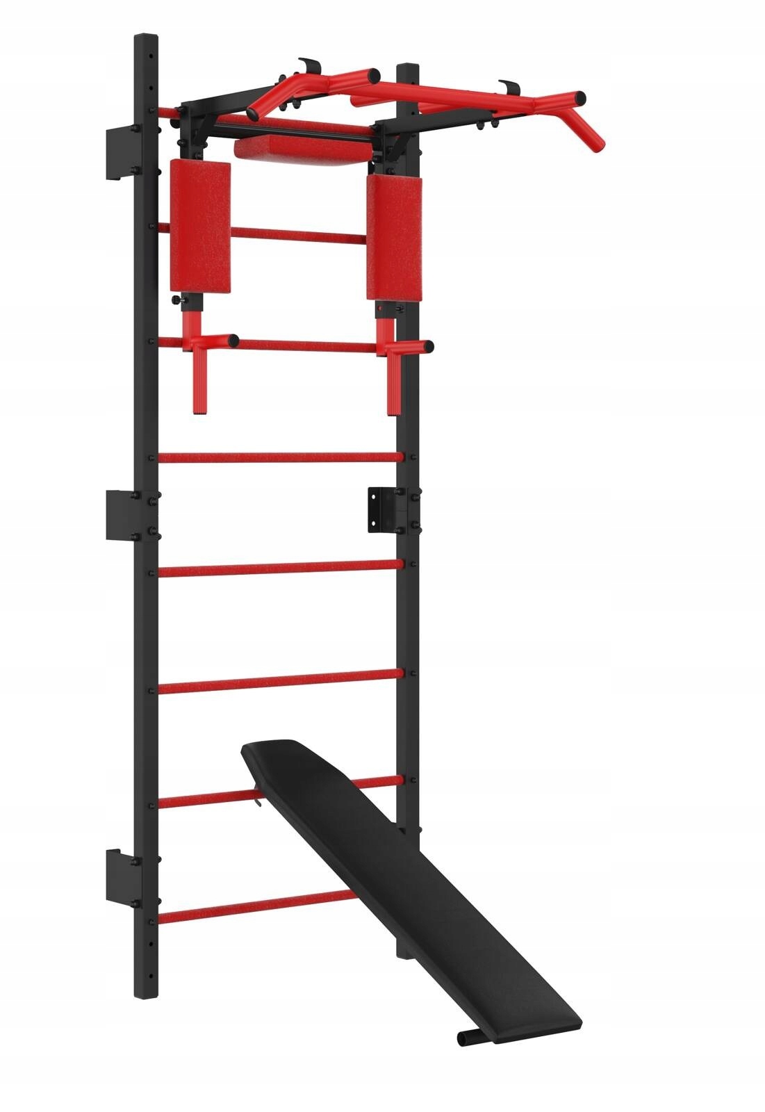 Drabinka gimnastyczna metalowa UNDERFIT 228 x 110 cm z drążkiem, poręczami 2w1 i ławką – Idealne rozwiązanie do domowej siłowni
