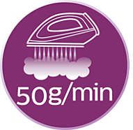 Strumień pary do 50 g/min ułatwiający skuteczne rozprasowywanie zagnieceń