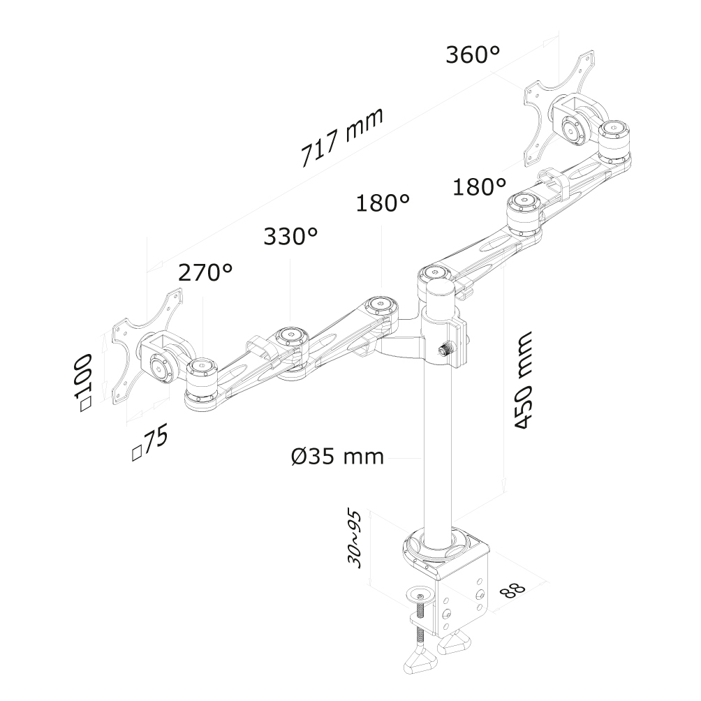 Obsługuje standardy VESA 75x75 mm i 100x100 mm