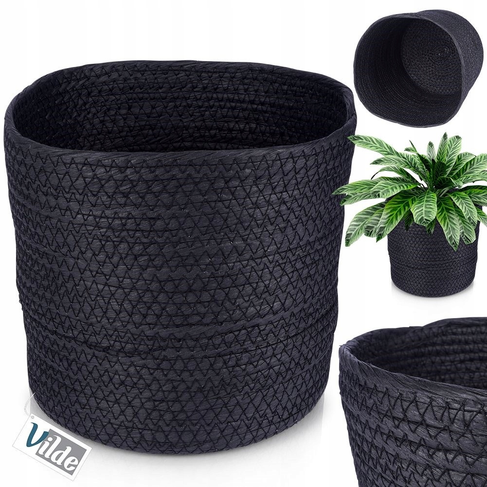 Osłonka na doniczkę pleciona czarna 23x22 cm – Elegancki dodatek do Twojego wnętrza