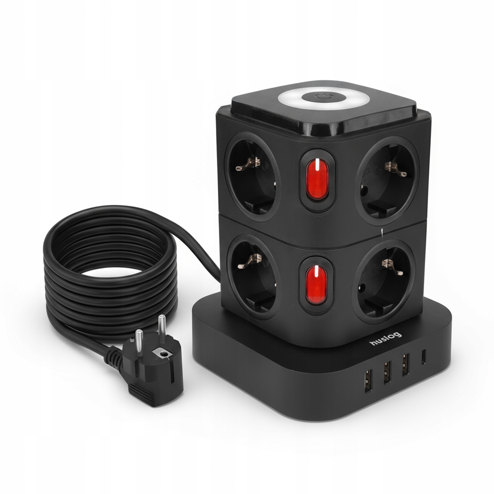 Huslog przedłużacz pionowy z LED – Nowoczesne rozwiązanie zasilania