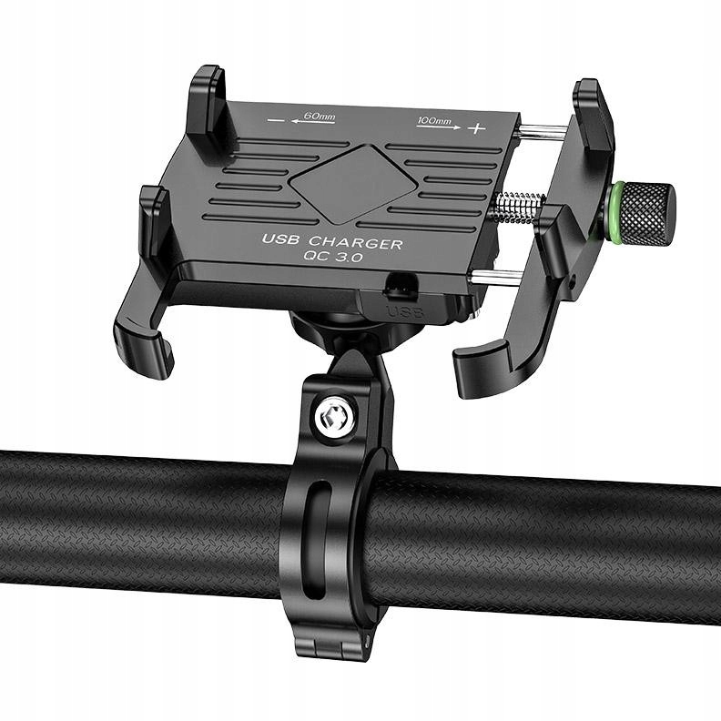 Uchwyt motocyklowy na telefon z szybką ładowarką USB - R10-metal - srebrny