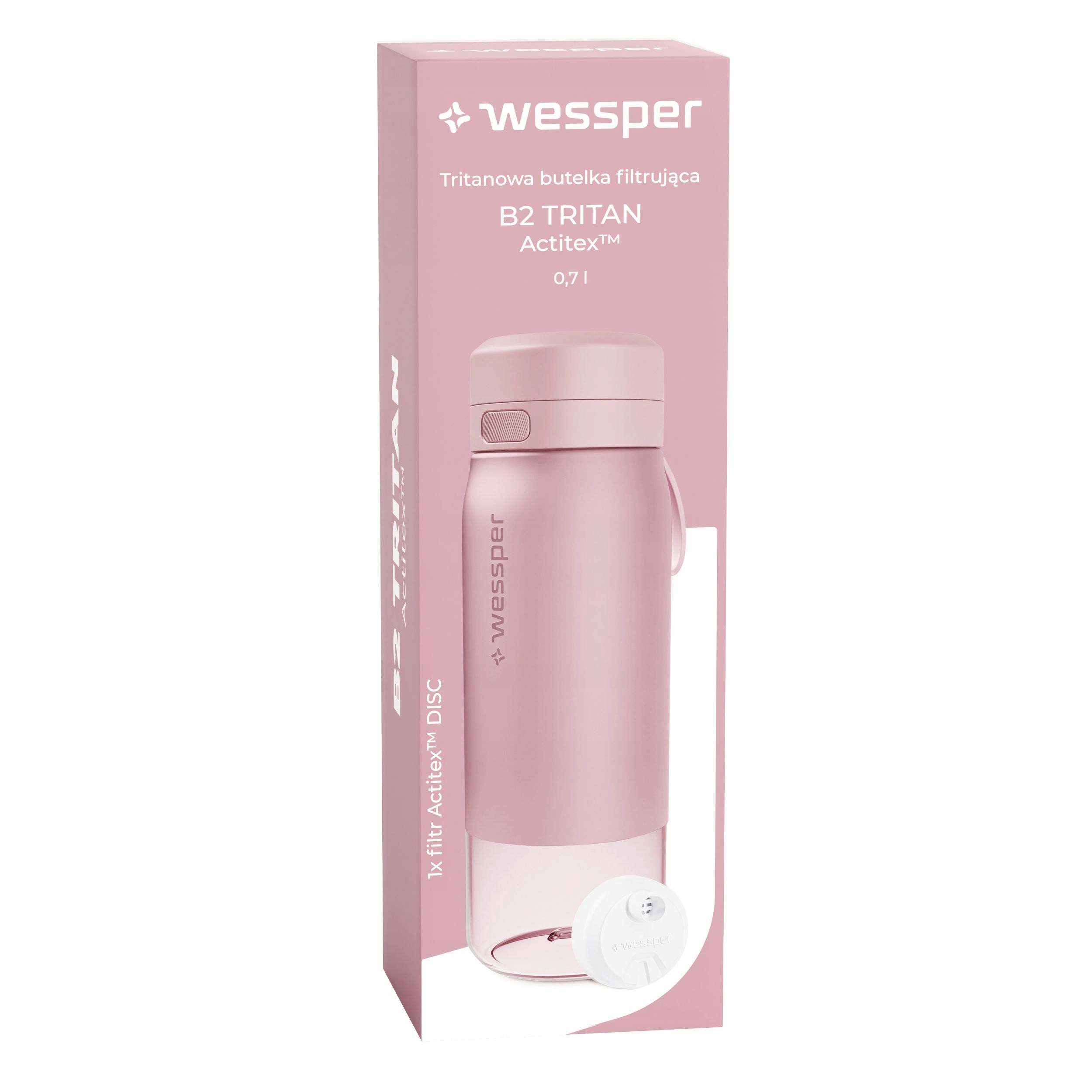 Butelka filtrująca Wessper B2 TRITAN Actitex™ 700ml – Różowa