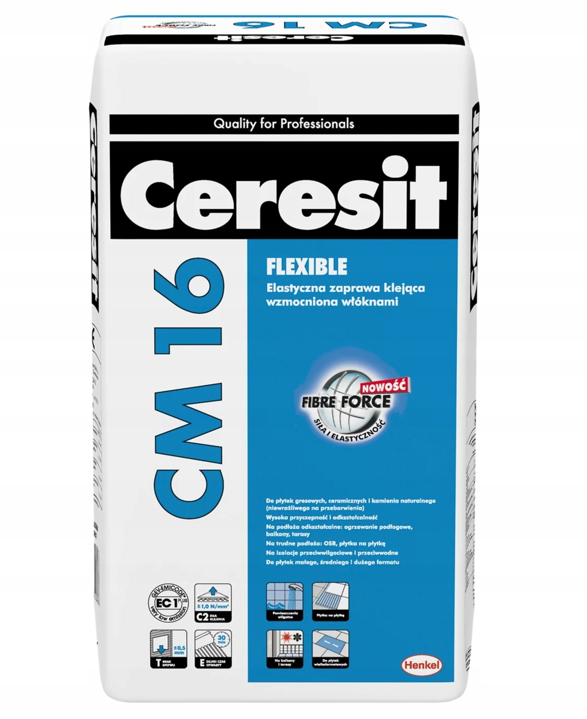 Klej żelowy wysoko elastyczny z włóknami CM16 Flexible 22.5kg – Idealny do płytek ceramicznych i kamienia