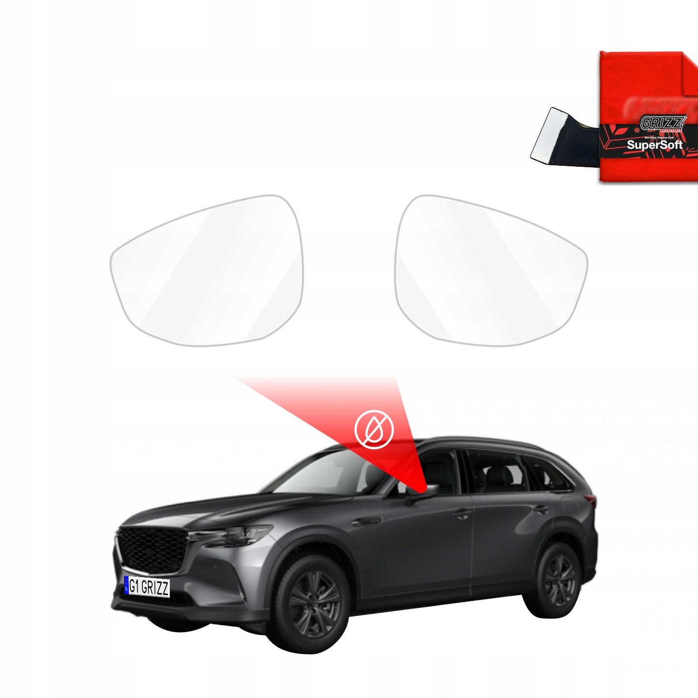 Folia przeciwdeszczowa na lusterka GrizzGlass ZeroDrop do Mazda CX-80 (2023-2025) – Ochrona w każdych warunkach