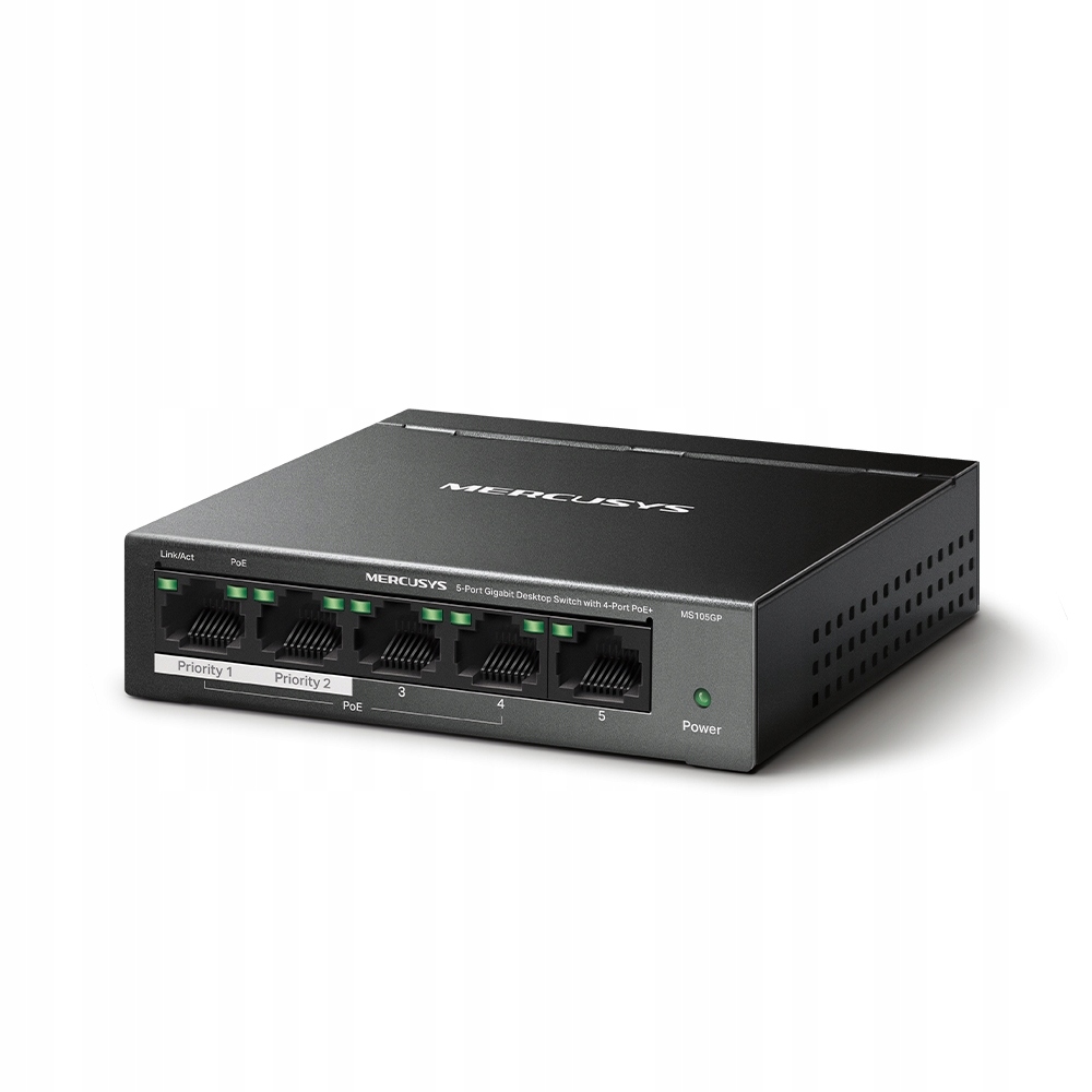 Pięć gigabitowych portów RJ45 z funkcją PoE+