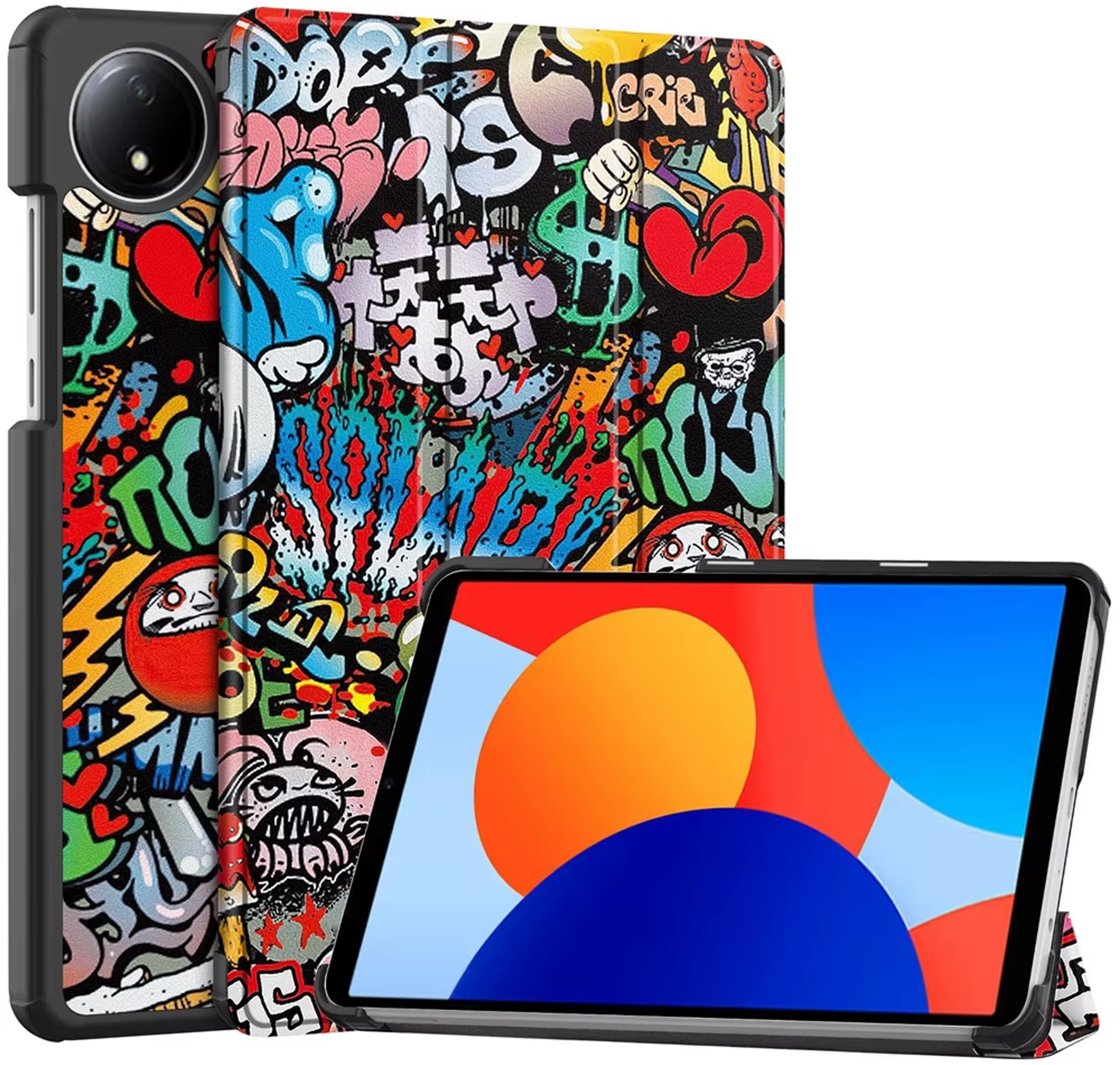 Graficzne etui z klapką i podstawką do Xiaomi Redmi Pad SE 8.7 2024 – Styl i funkcjonalność w jednym